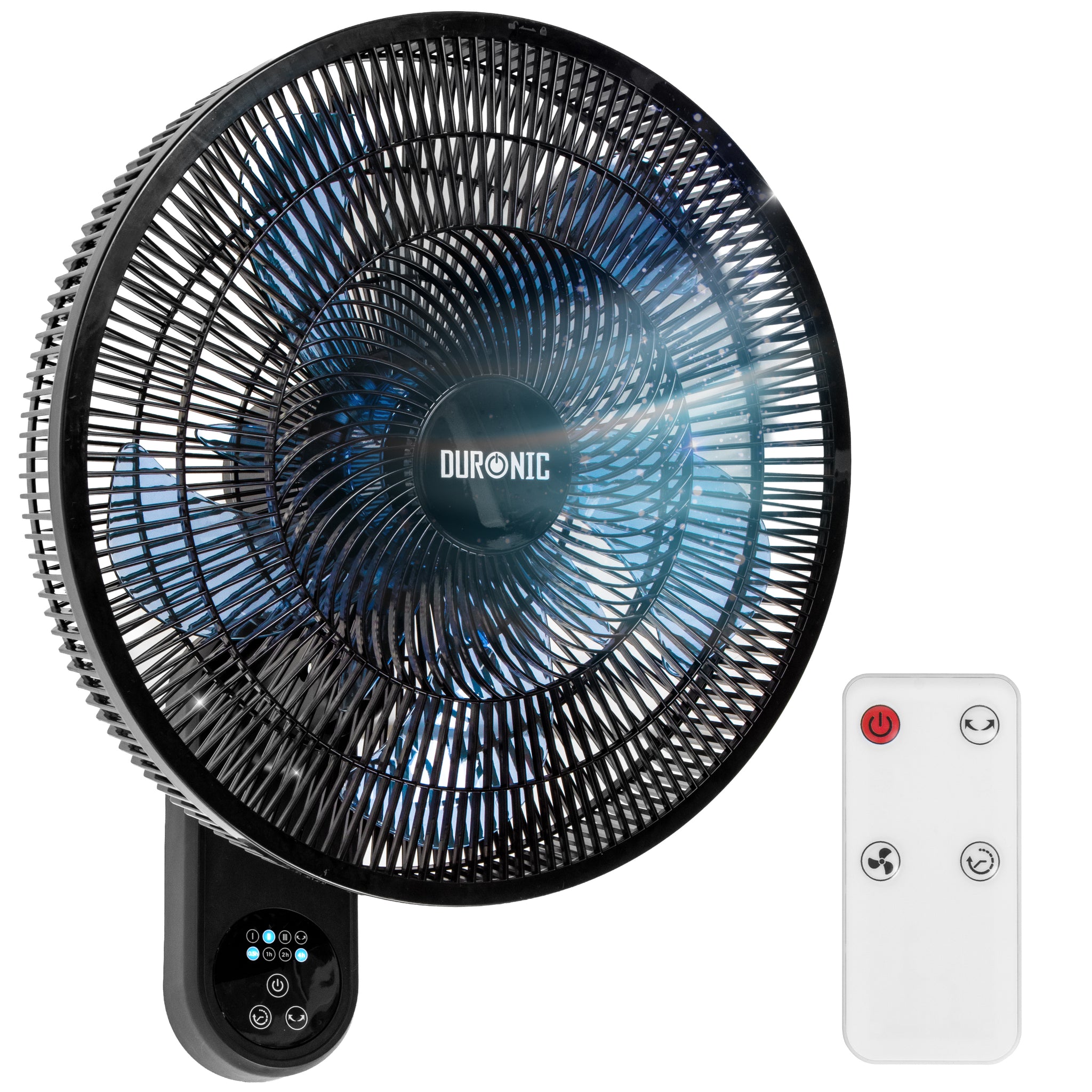 Duronic FN42 BK Wandventilator, Ventilator zur Montage, mit Fernbedienung | 3 Geschwindigkeiten, Wandkühler mit 50W, 60° Oszillation für gute Luftzirkulation, Windmaschine mit Timer Funktion