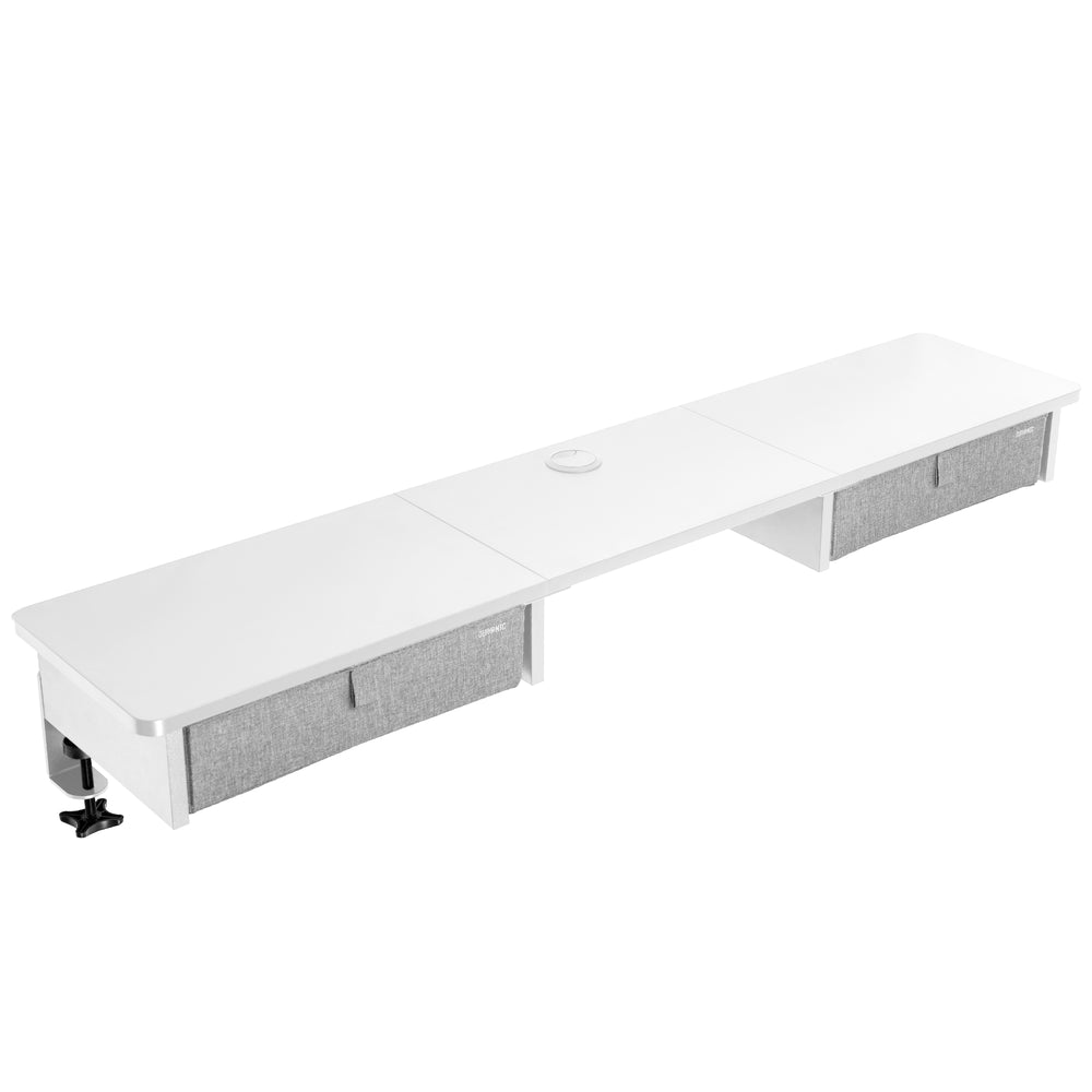 Duronic DD3 WE Monitorständer, breites Schreibtisch Regal 120 x 25 x 11,5 cm, Schreibtischaufsatz mit XXL Schubladen, Monitorerhöhung für 2 Monitore, rutschfeste Tischklemmen, Gaming Home Office