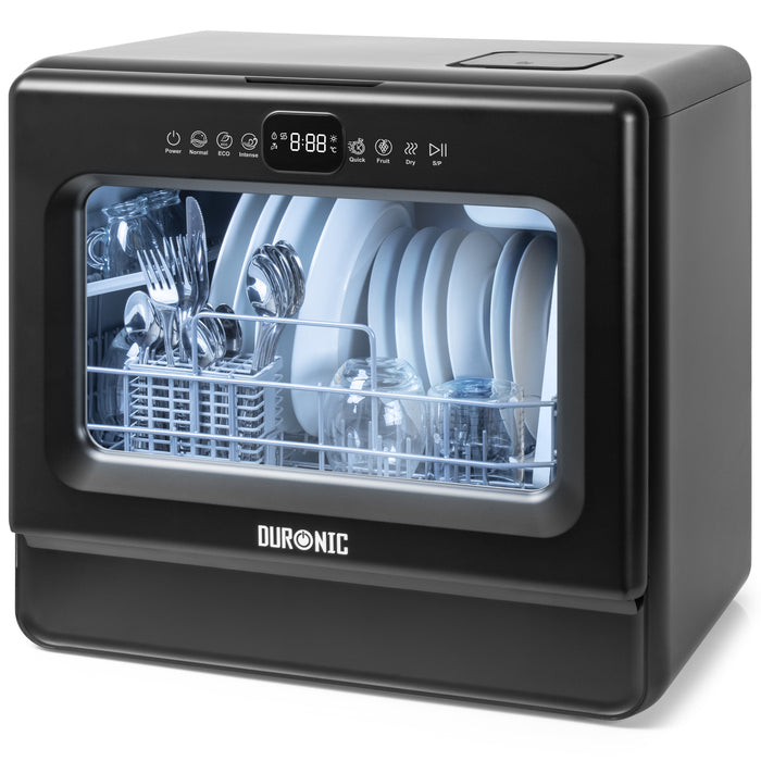 Duronic DW10 BK Spülmaschine, Mini Geschirrspüler bis 6 Personen, Tischgeschirrspüler mit 5 Liter Tank, Minispülmaschine für Singles, 6 Programme