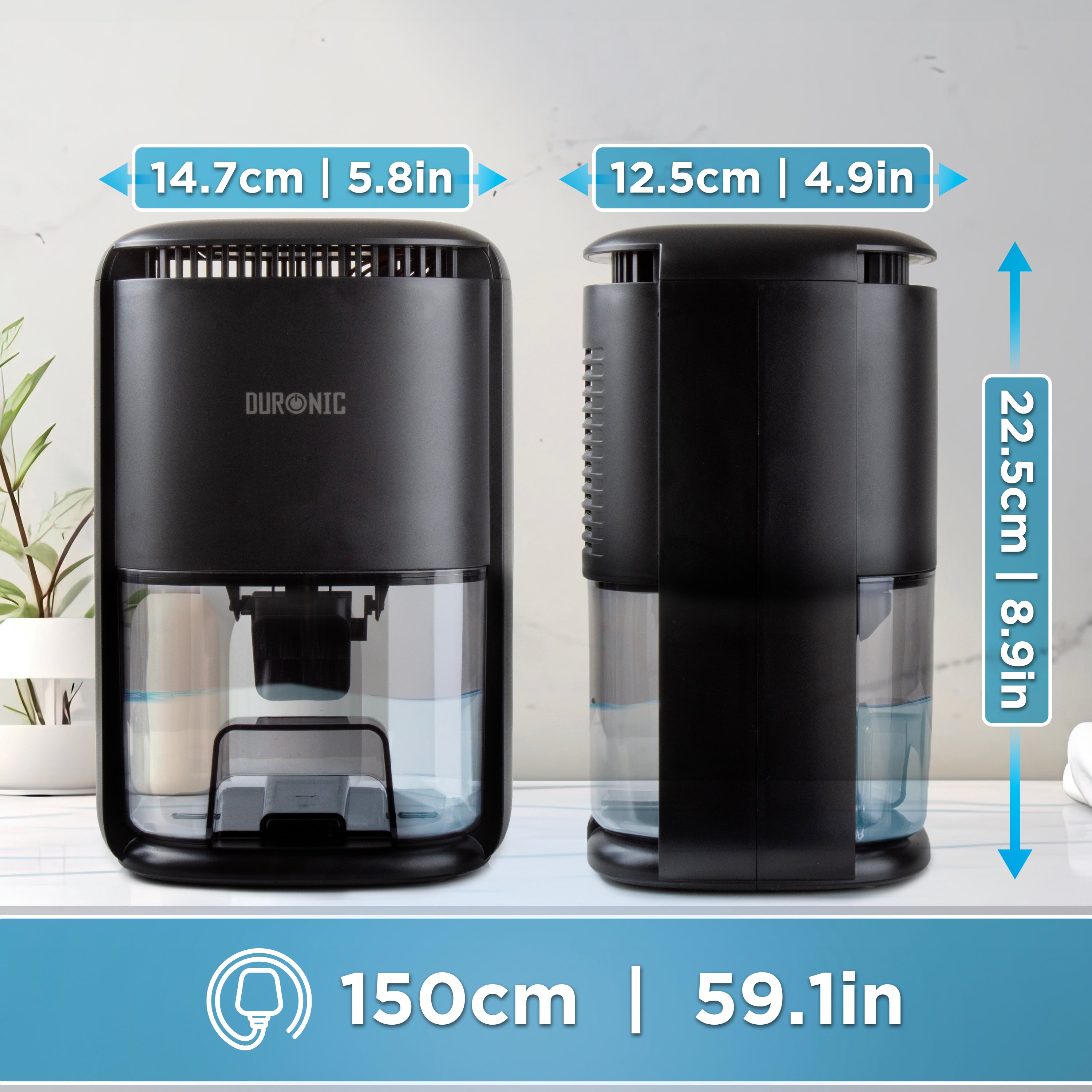 Duronic DH07 BK Luftentfeuchter, elektrischer Lufttrockner gegen Schimmelbildung, 32dB leiser Betrieb und großem Wassertank, Dehumidifier für 10qm