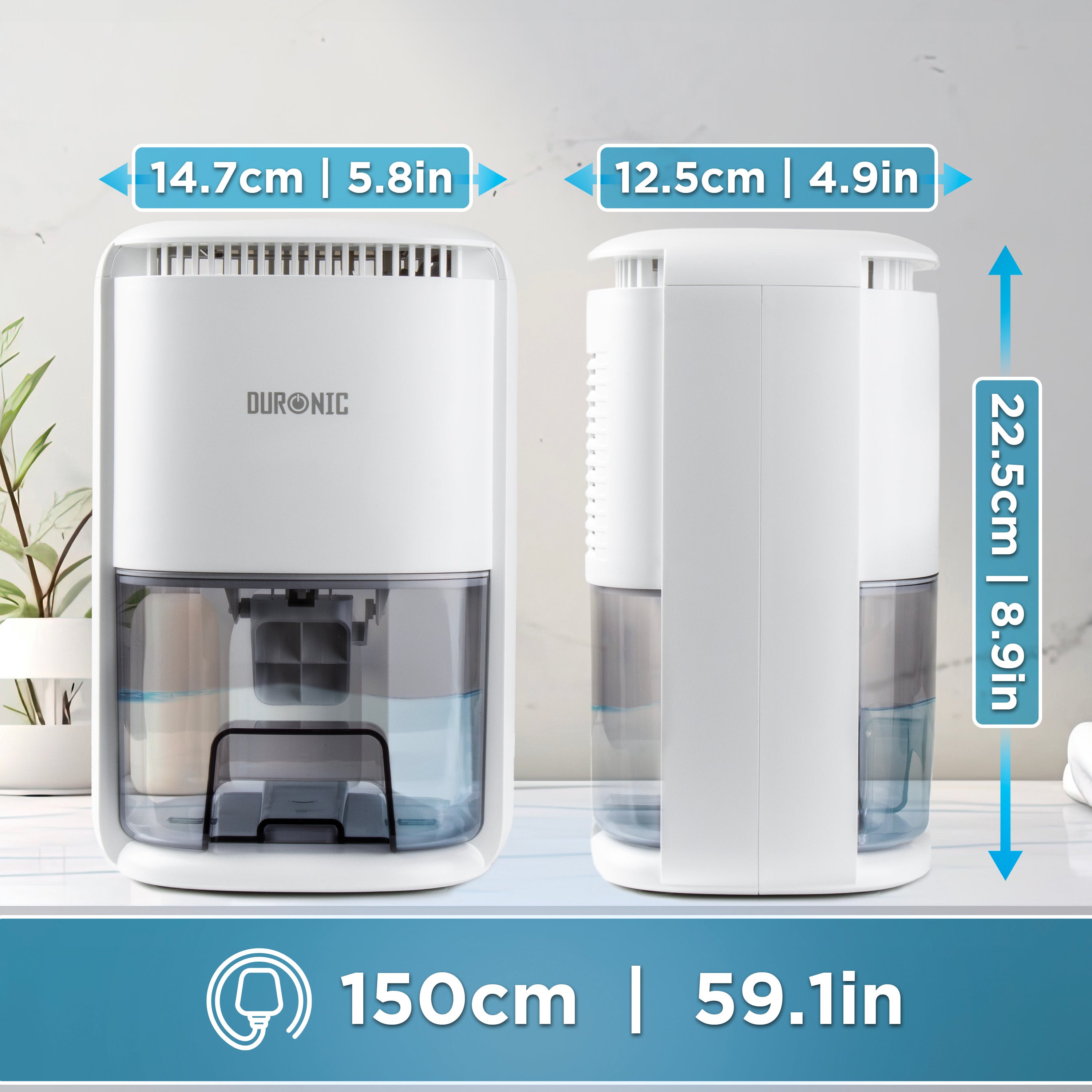 Duronic DH07 WE Luftentfeuchter, elektrischer Lufttrockner gegen Schimmelbildung, 32dB leiser Betrieb und großem Wassertank, Dehumidifier für 10qm