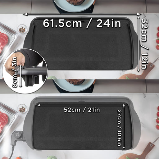 Duronic GP20 elektrischer Tischgrill 2000 W, Plancha Teppanyaki Grill, 52 x 27 cm Grillplatte, Flache Antihaft Oberfläche zur einfachen Reinigung, Stufenlose Temperatureinstellung, Okonomiyaki