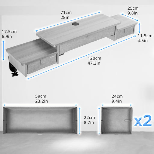 Duronic DD4 GY Schreibtischaufsatz, Schreibtisch Regal mit Tischklemmen 120 x 25 x 17,5 cm, Monitorständer mit Schubladen, Gaming Home Office Organizer, Tastatur unter Monitor, Monitorerhöhung