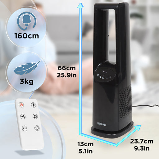 Duronic FN72 BK Turmventilator, Ventilator ohne Propeller, mit Fernbedienung | 3 Geschwindigkeiten, Turmkühler mit 60W, 3 Windmodi, Oszillation für gute Luftzirkulation, Windmaschine mit Timer Funktion