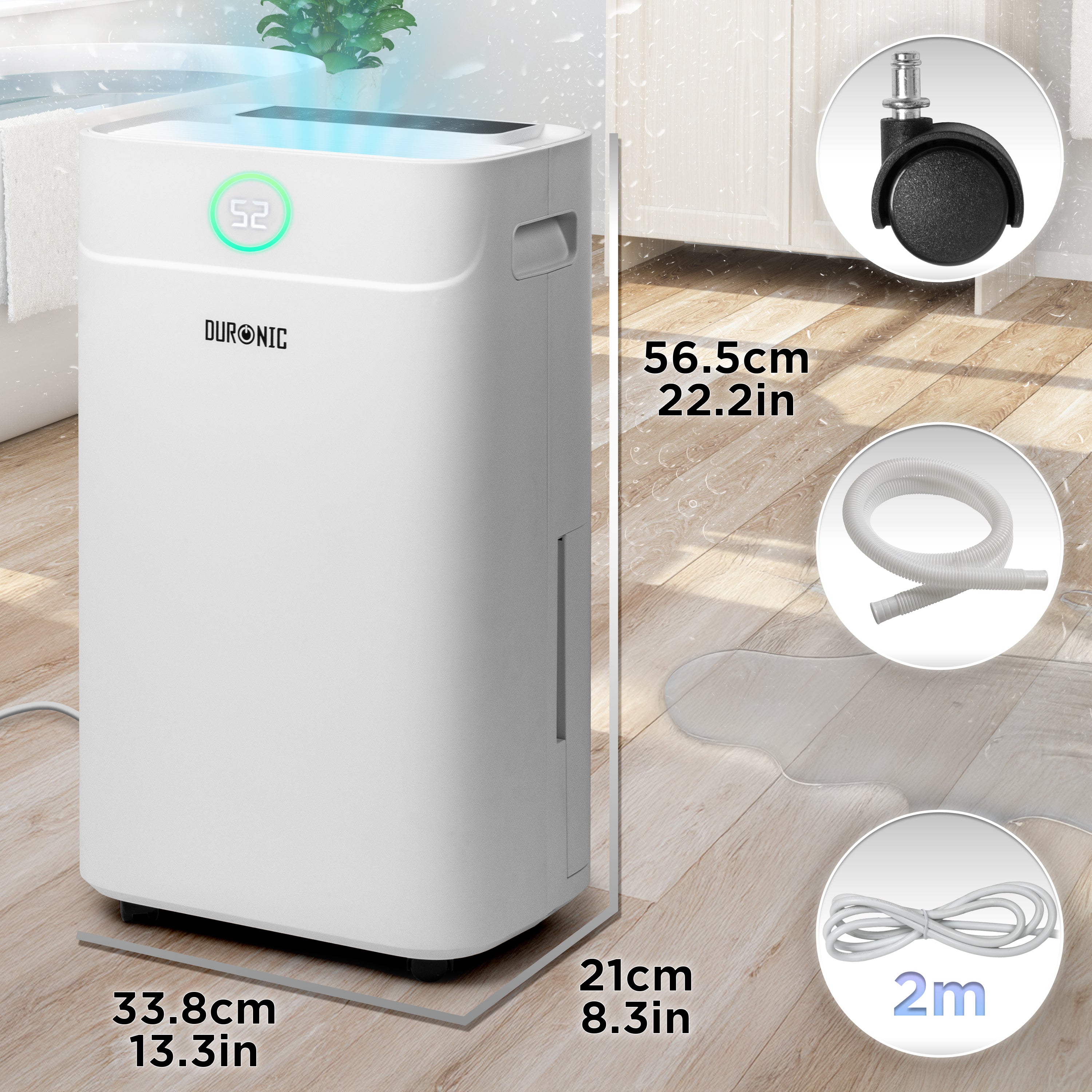 Duronic DH201 Luftentfeuchter, elektrischer Entfeuchter für 25 m² Räume, leiser Raumentfeuchter mit 5100ml Tank, gegen feuchte Fenster und Schimmel