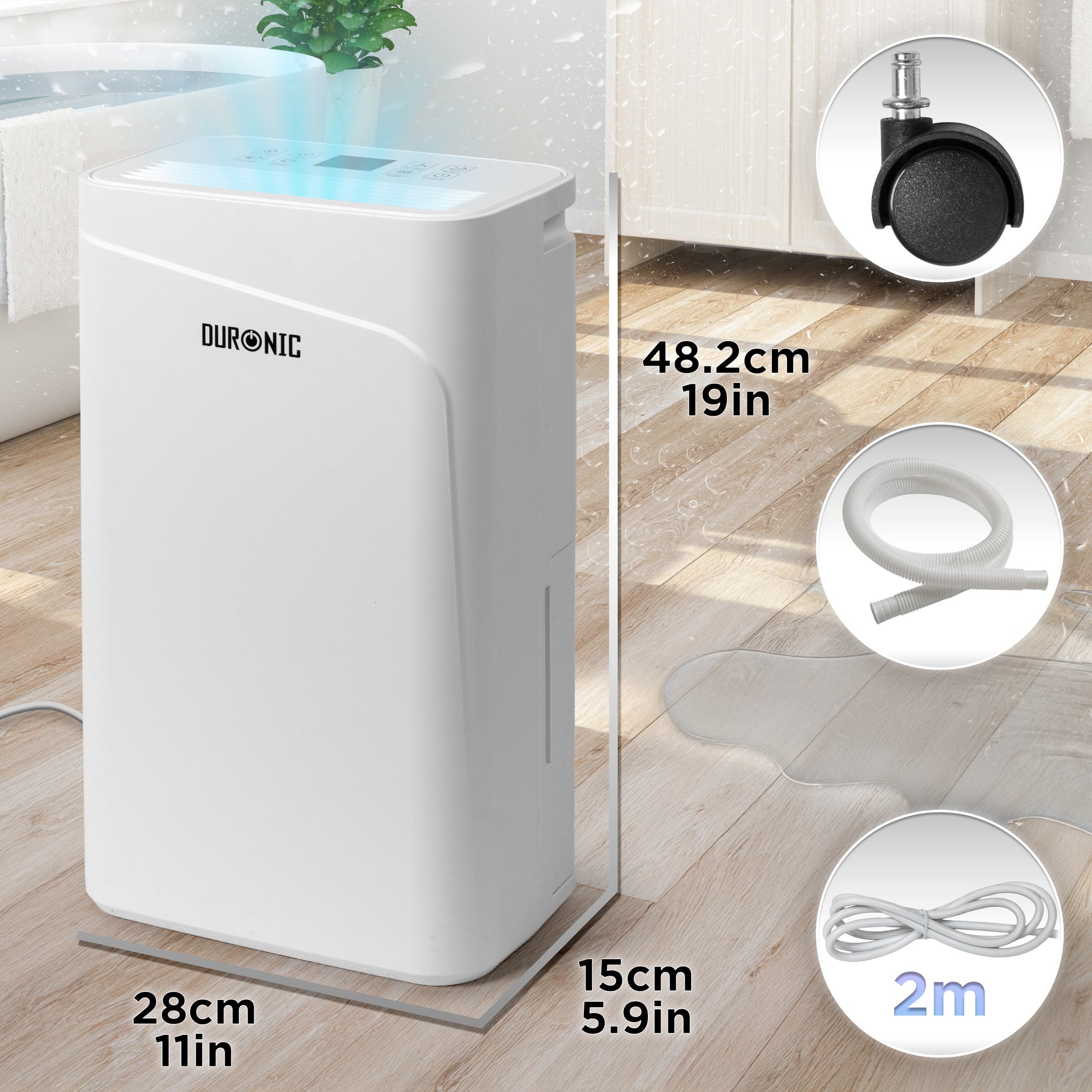 Duronic DH121 Luftentfeuchter, elektrischer Entfeuchter für 25 m² Räume, leiser Raumentfeuchter mit 2100ml Tank, gegen feuchte Fenster und Schimmel