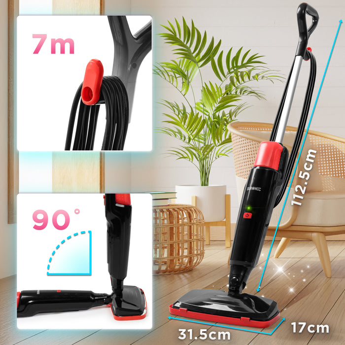 Duronic STM15 BK Dampfreiniger, Dampfmopp mit 500 ml Wassertank, Dampfmop für Böden, Dampf Bodenreiniger mit 7m langem Kabel, Steam Mop Dampfbesen