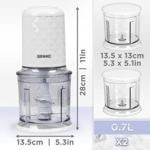 Duronic CH57 WE Elektrischer Zerkleinerer 500W, 2x 700 ml Schüsseln mit Deckel, Küchenmaschine für Gemüse, Obst, Nüsse & Kräuter, Ideal für Saucen, Püree & Babynahrung
