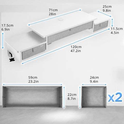 Duronic DD4 WE Schreibtischaufsatz, Schreibtisch Regal mit Tischklemmen 120 x 25 x 17,5 cm, Monitorständer mit Schubladen, Gaming Home Office Organizer, Tastatur unter Monitor, Monitorerhöhung