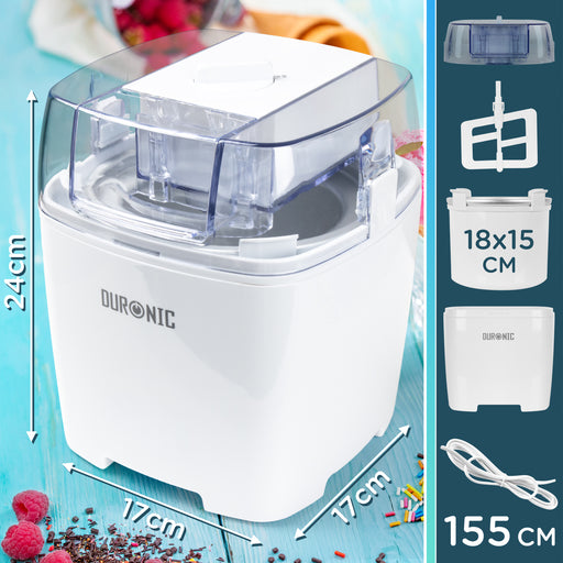 Duronic IM540 Eismaschine, Eis Maschine für Eiscreme und Sorbet, Eis selber machen mit Eismaschine, Ice Cream Maker für 1,5 L Eiscreme, Speiseeisbereiter für Eis und Frozen Yoghurt Grundrezept