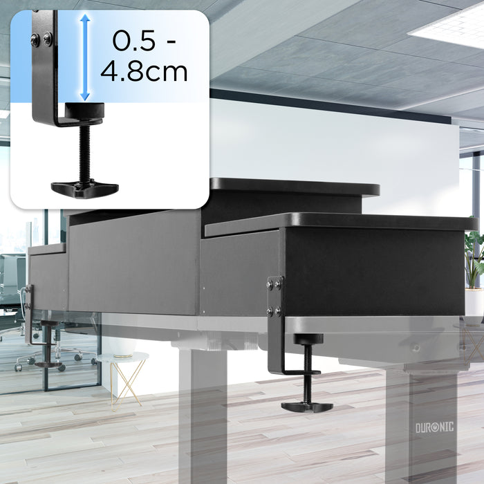 Duronic DD4 BK Schreibtischaufsatz, Schreibtisch Regal mit Tischklemmen 120 x 25 x 17,5 cm, Monitorständer mit Schubladen, Gaming Home Office Organizer, Tastatur unter Monitor, Monitorerhöhung