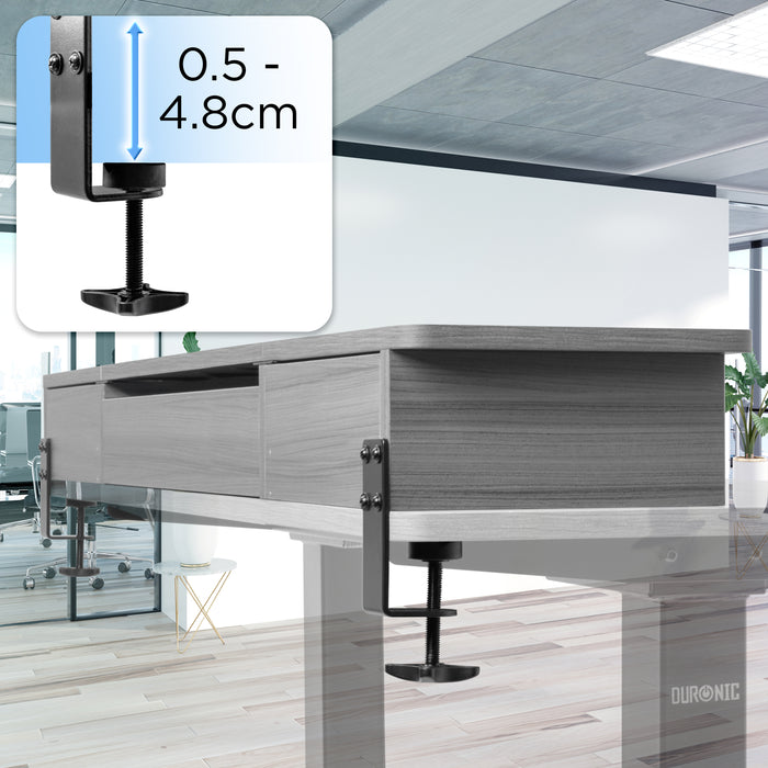 Duronic DD2 GY Schreibtischaufsatz für 2 Monitore, Schreibtisch Erweiterung mit Schubladen, 120 x 25 x 11,5 cm, Monitorerhöhung mit Tischklemmen, Gaming Home Office Monitorständer, Extra Breit