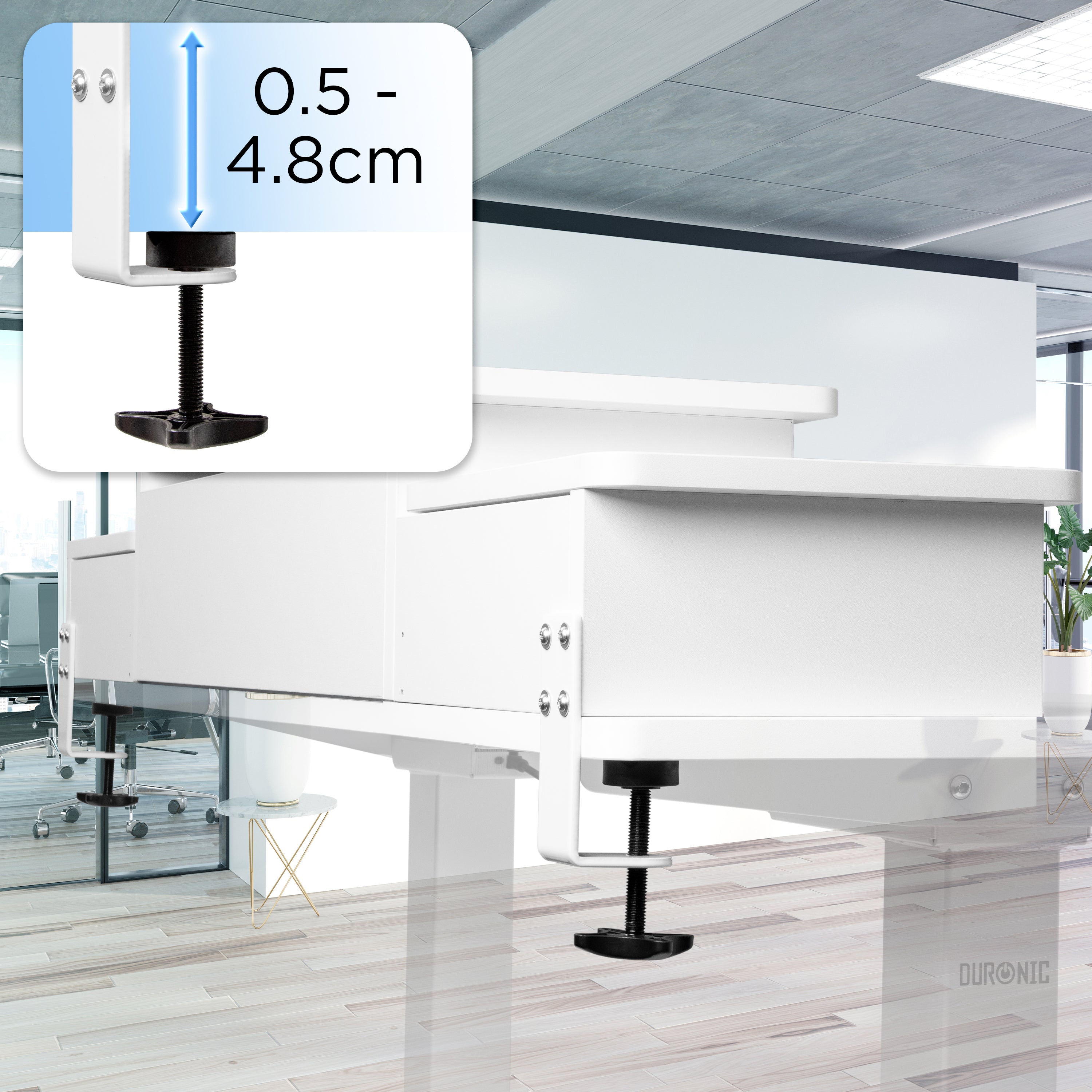 Duronic DD4 WE Schreibtischaufsatz, Schreibtisch Regal mit Tischklemmen 120 x 25 x 17,5 cm, Monitorständer mit Schubladen, Gaming Home Office Organizer, Tastatur unter Monitor, Monitorerhöhung