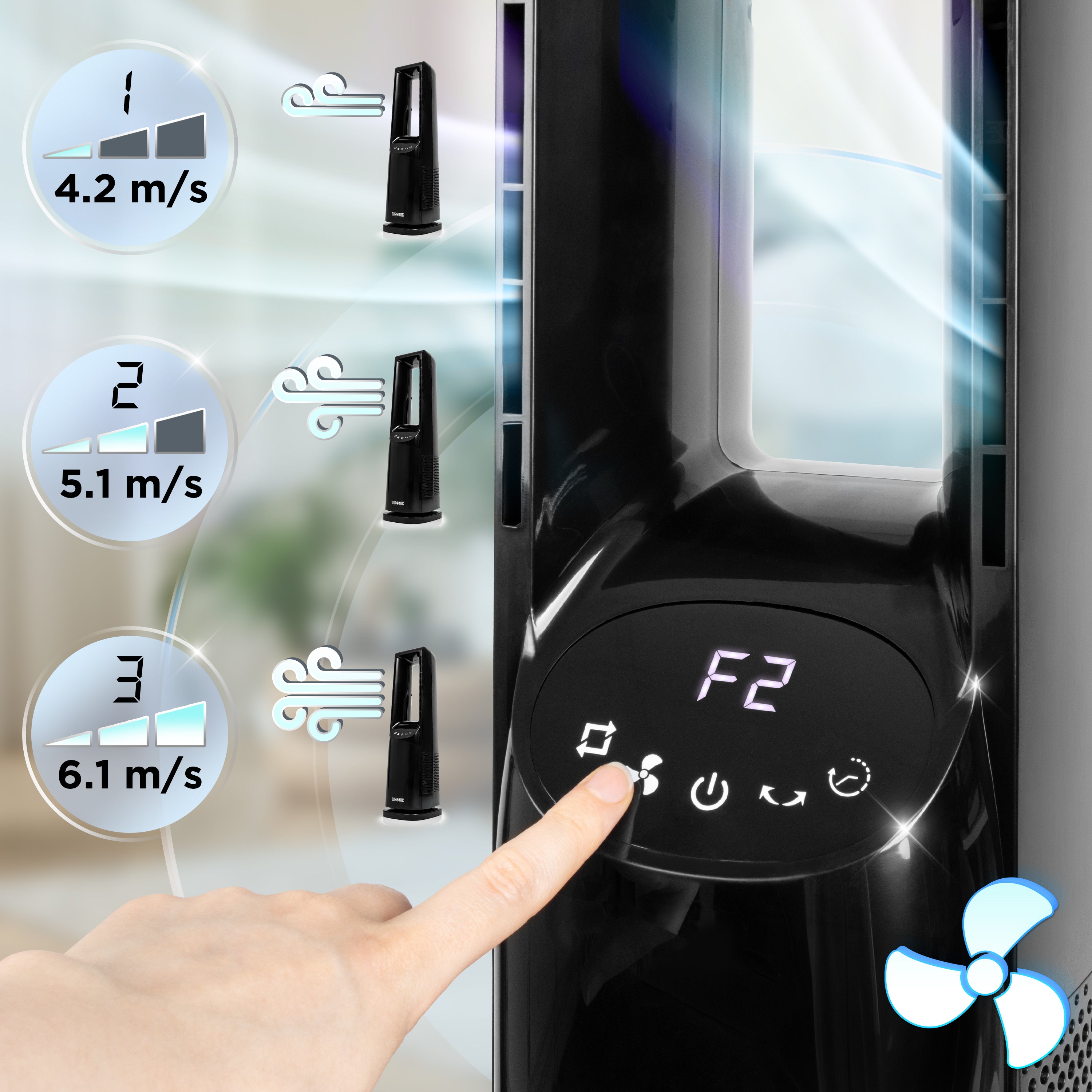 Duronic FN72 BK Turmventilator, Ventilator ohne Propeller, mit Fernbedienung | 3 Geschwindigkeiten, Turmkühler mit 60W, 3 Windmodi, Oszillation für gute Luftzirkulation, Windmaschine mit Timer Funktion