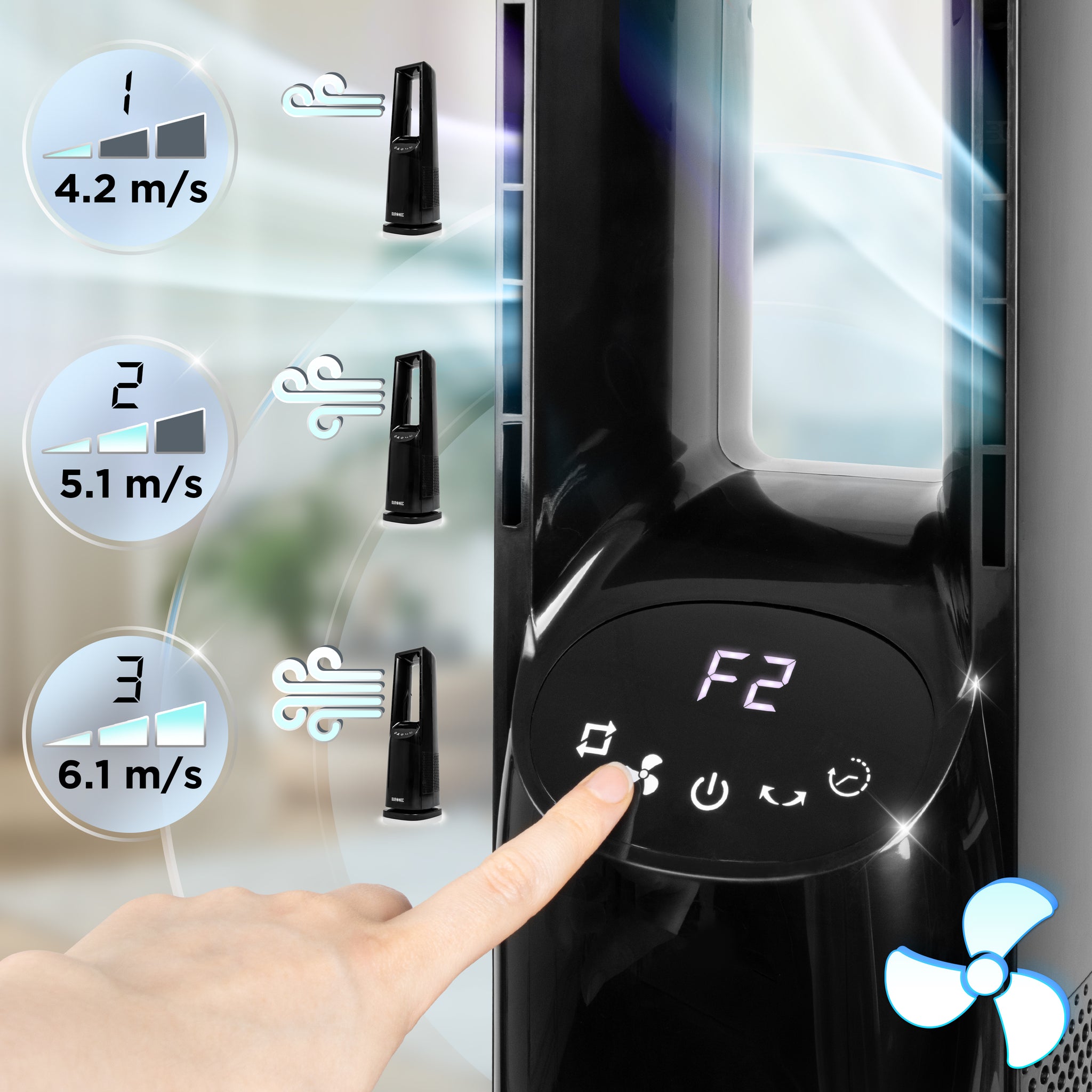 Duronic FN72 BK Turmventilator, Ventilator ohne Propeller, mit Fernbedienung | 3 Geschwindigkeiten, Turmkühler mit 60W, 3 Windmodi, Oszillation für gute Luftzirkulation, Windmaschine mit Timer Funktion