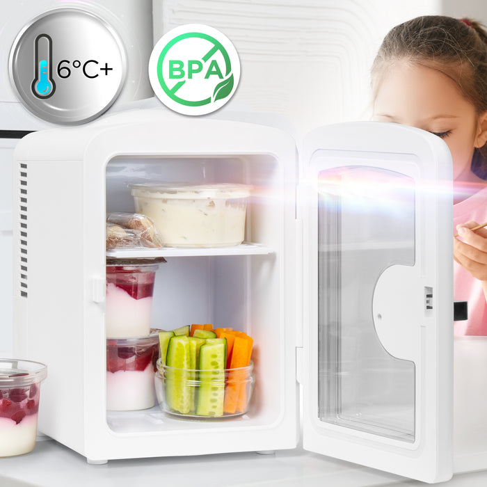 Duronic MFW4 WE Mini Kühlschrank, 4 L Getränkekühlschrank für bis zu 6 Dosen, Für 12V Auto Zigarettenanzünder oder 230V Steckdose, Mini Retro Fridge
