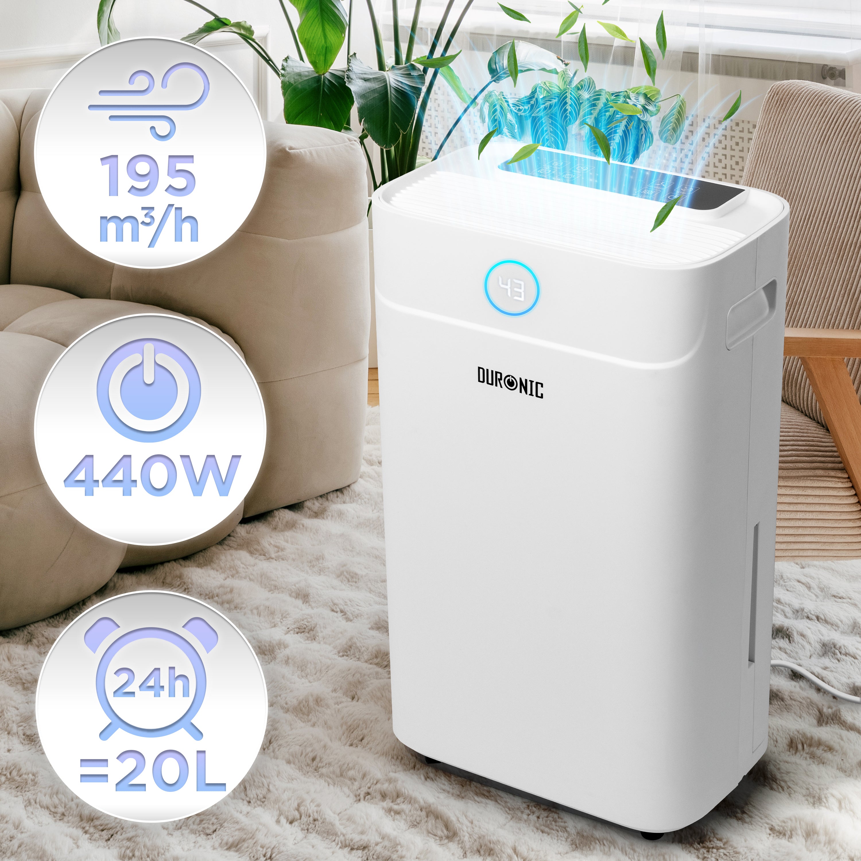 Duronic DH201 Luftentfeuchter, elektrischer Entfeuchter für 25 m² Räume, leiser Raumentfeuchter mit 5100ml Tank, gegen feuchte Fenster und Schimmel