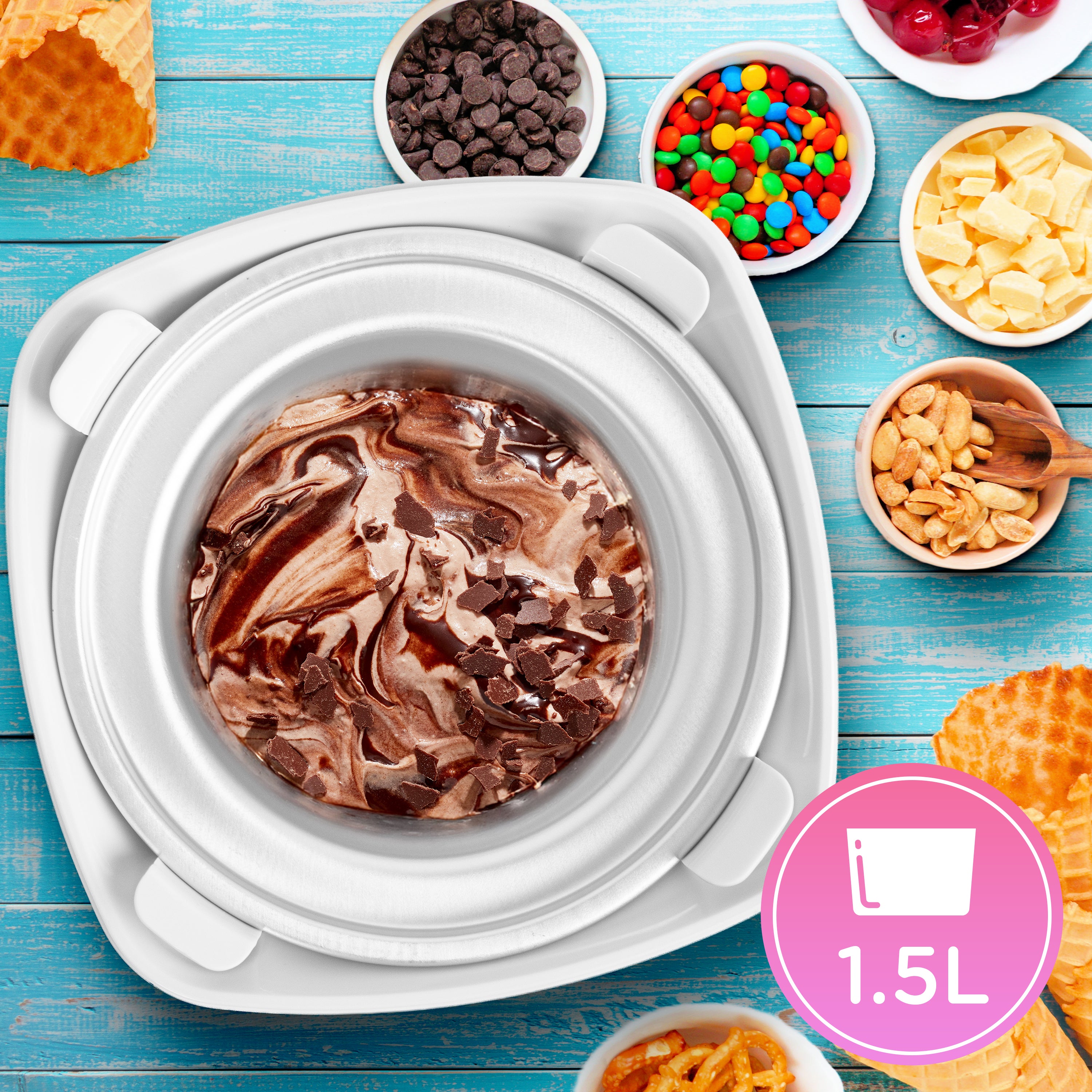 Duronic IM540 Eismaschine, Eis Maschine für Eiscreme und Sorbet, Eis selber machen mit Eismaschine, Ice Cream Maker für 1,5 L Eiscreme, Speiseeisbereiter für Eis und Frozen Yoghurt Grundrezept