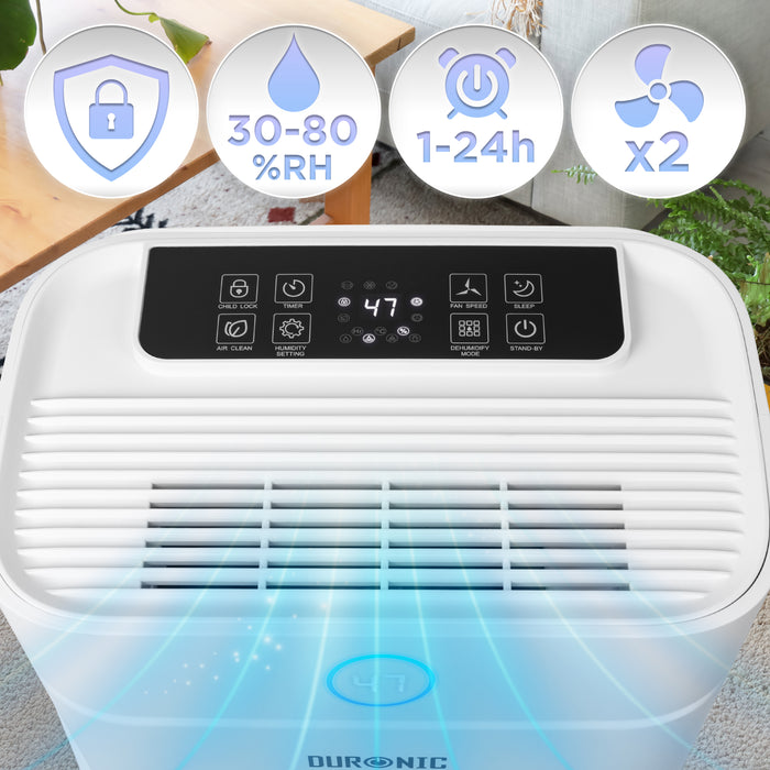 Duronic DH201 Luftentfeuchter, elektrischer Entfeuchter für 25 m² Räume, leiser Raumentfeuchter mit 5100ml Tank, gegen feuchte Fenster und Schimmel