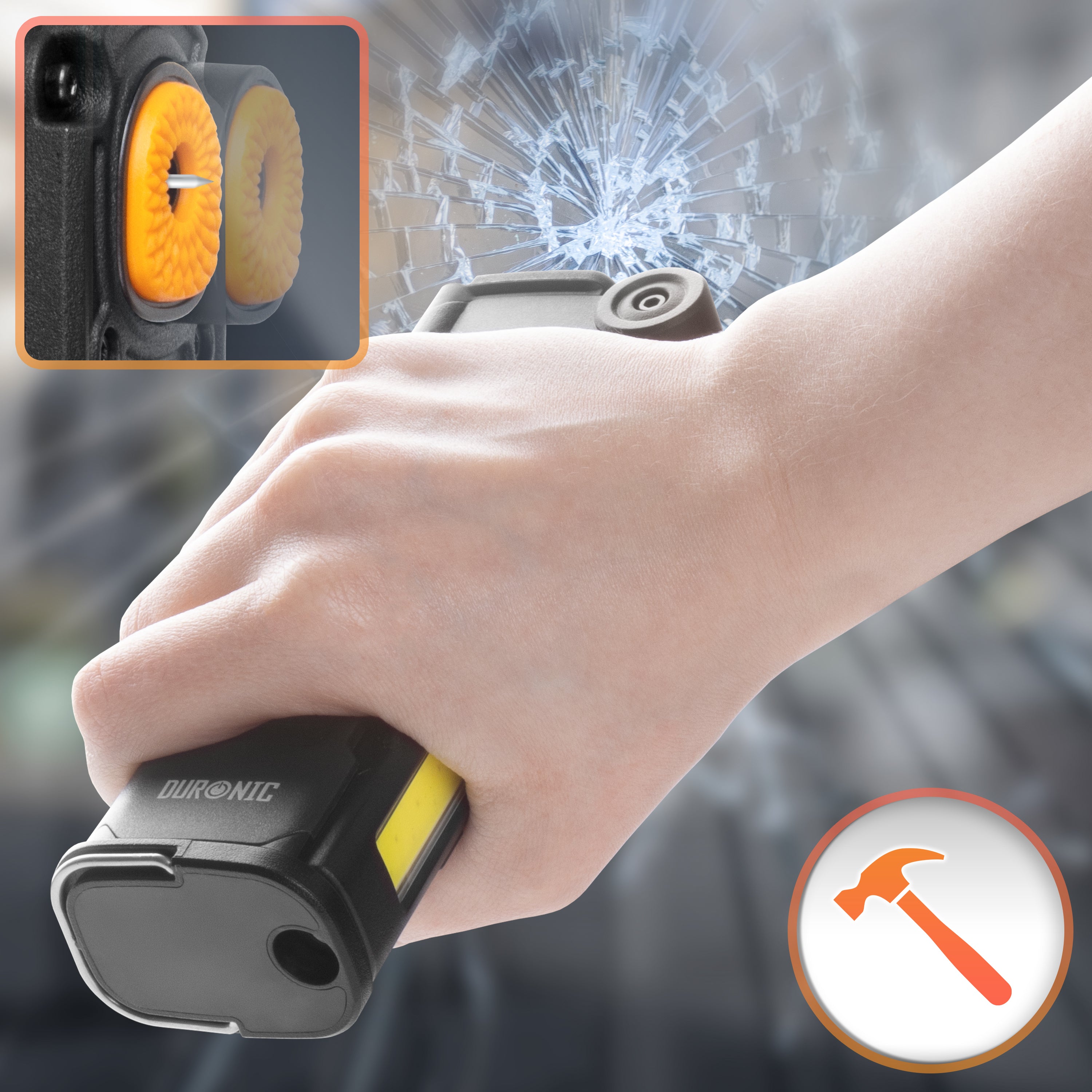 Duronic CT51 Rettungswerkzeug Auto, 6-in-1 Notfall Ausrüstung, Gurtschneider, Nothammer, Taschenlampe und Licht, Alarmton, Powerbank mit Solar und USB