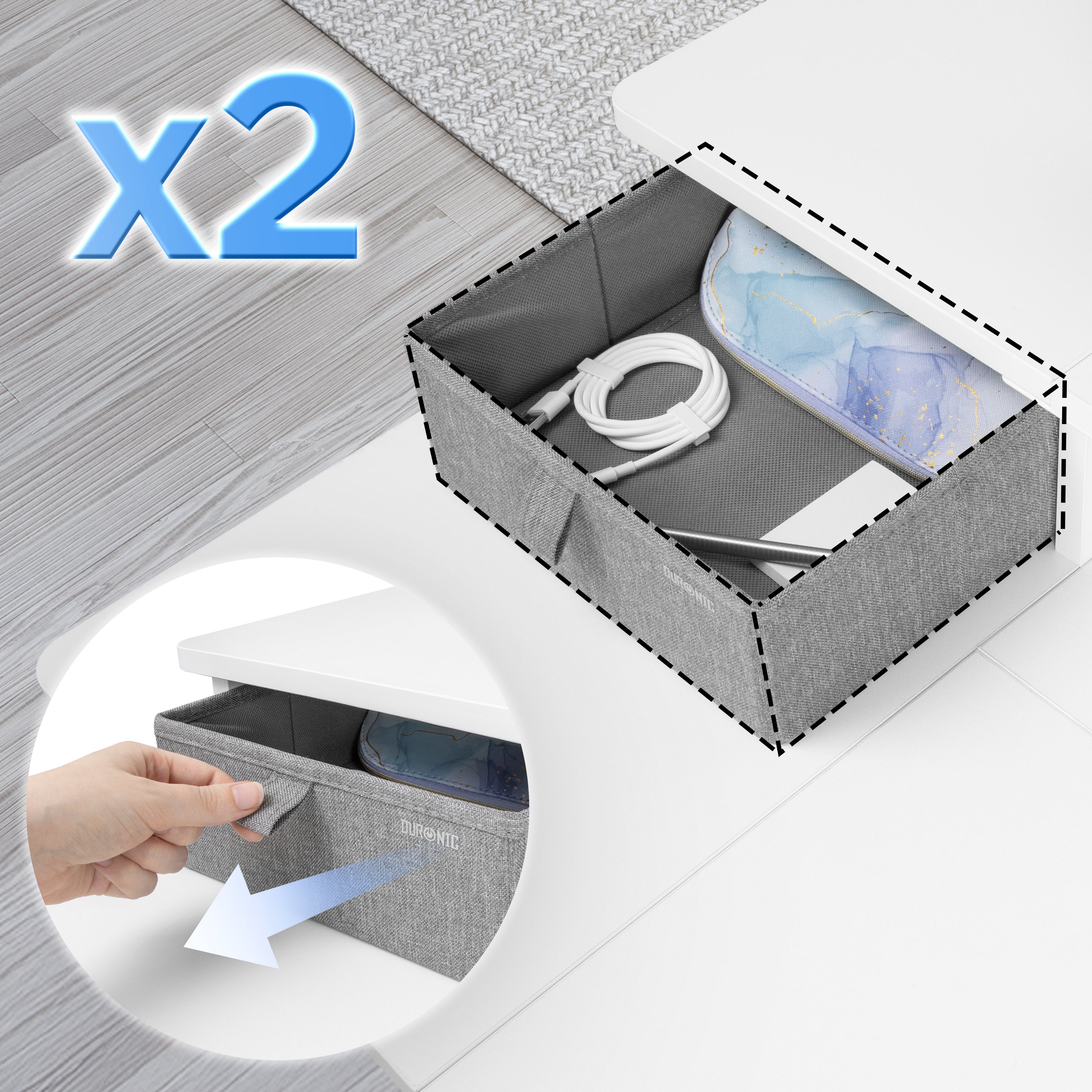 Duronic DD2 WE Schreibtischaufsatz für 2 Monitore, Schreibtisch Erweiterung mit Schubladen, 120 x 25 x 11,5 cm, Monitorerhöhung mit Tischklemmen, Gaming Home Office Monitorständer, Extra Breit