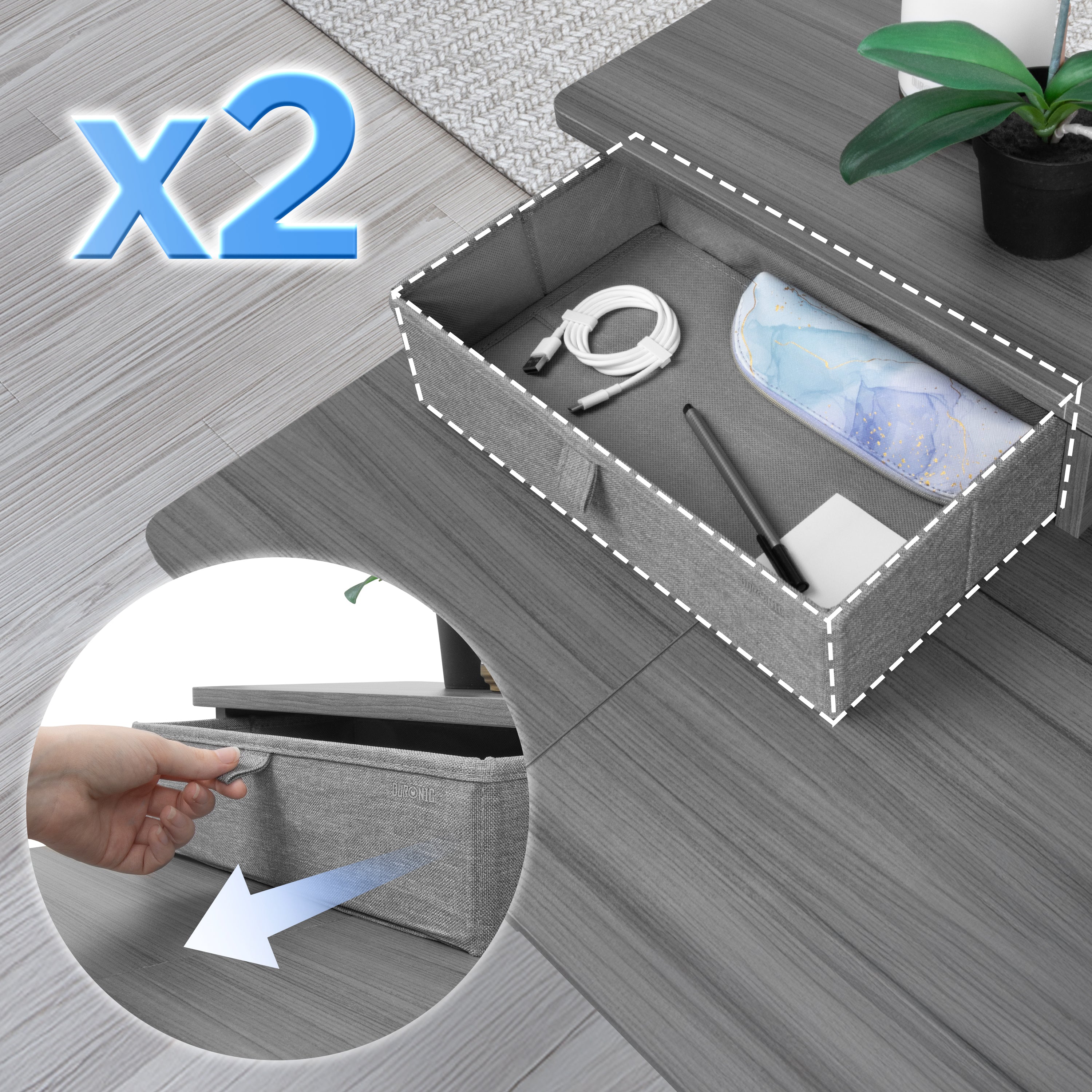 Duronic DD3 GY Monitorständer, breites Schreibtisch Regal 120 x 25 x 11,5 cm, Schreibtischaufsatz mit XXL Schubladen, Monitorerhöhung für 2 Monitore, Rutschfeste Tischklemmen, Gaming Home Office