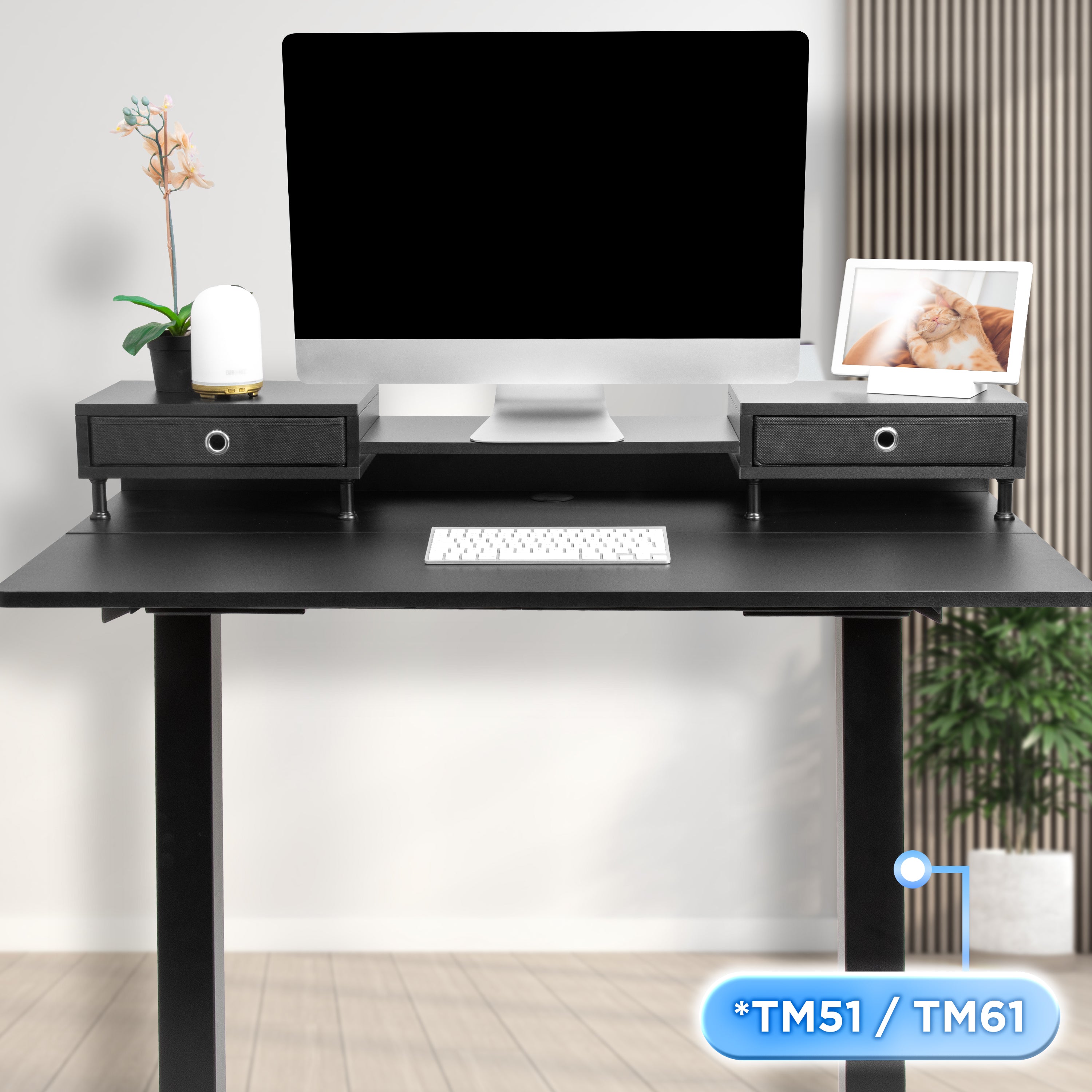 Duronic DD1 BK Schreibtisch, Schreibtischplatte mit Schubladen, Tischplatte 120 x 60 x 1,9 cm, Schreibtisch mit Monitorerhöhung, Ideal für höhenverstellbare Workstation, Sitz-Steh-Schreibtisch