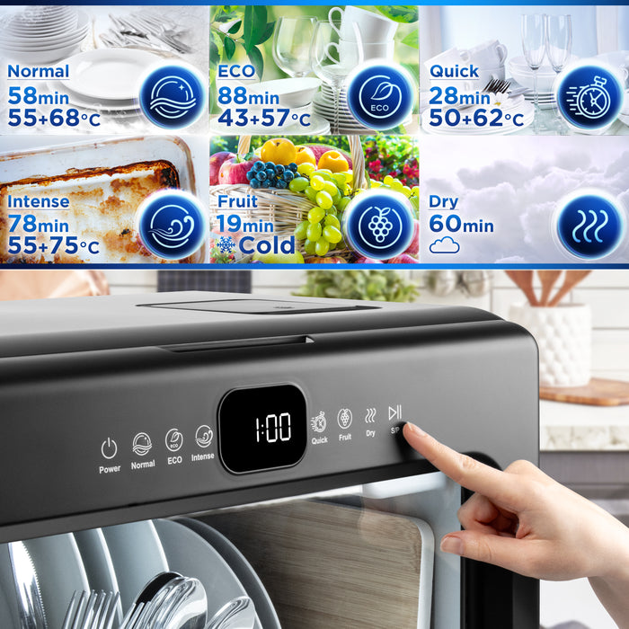 Duronic DW10 BK Spülmaschine, Mini Geschirrspüler bis 6 Personen, Tischgeschirrspüler mit 5 Liter Tank, Minispülmaschine für Singles, 6 Programme