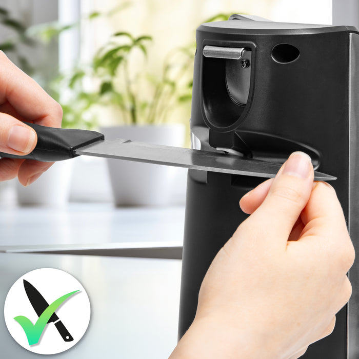Duronic CO60 Dosenöffner, elektrischer Büchsenöffner für bis zu 600 ml Konservendosen, 3-in-1 automatischer Konservenöffner mit Messerschärfer und Flaschenöffner