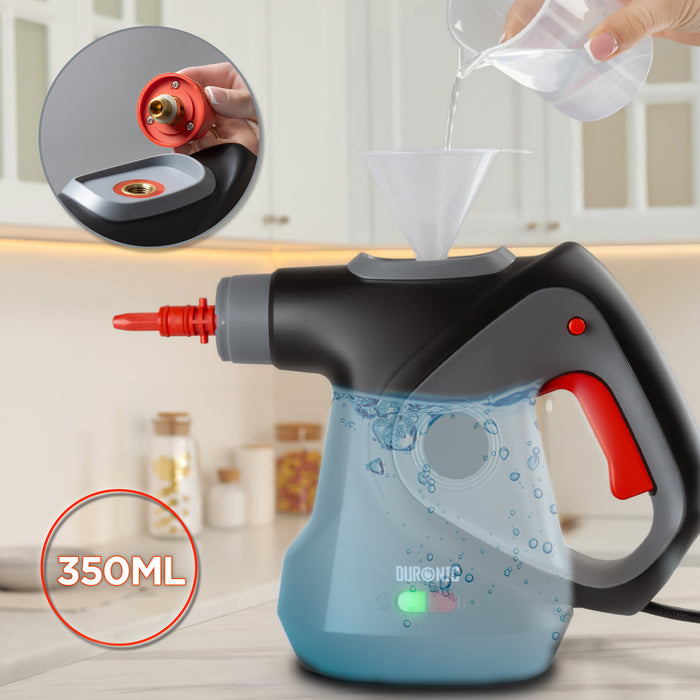 Duronic SC32 BK Dampfreiniger, Polster und Teppichreiniger Gerät, 1050 Watt Polsterreiniger, Handdampfreiniger mit 3 m Kabel, Handgerät mit 350 ml
