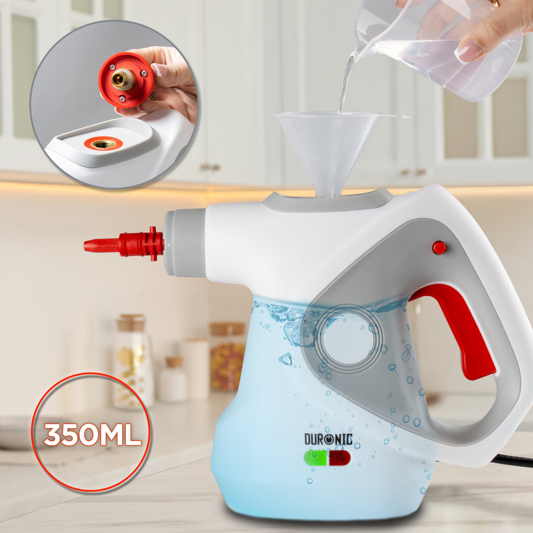 Duronic SC32 WE Dampfreiniger, Polster und Teppichreiniger Gerät, 1050 Watt Polsterreiniger, Handdampfreiniger mit 3 m Kabel, Handgerät mit 350 ml