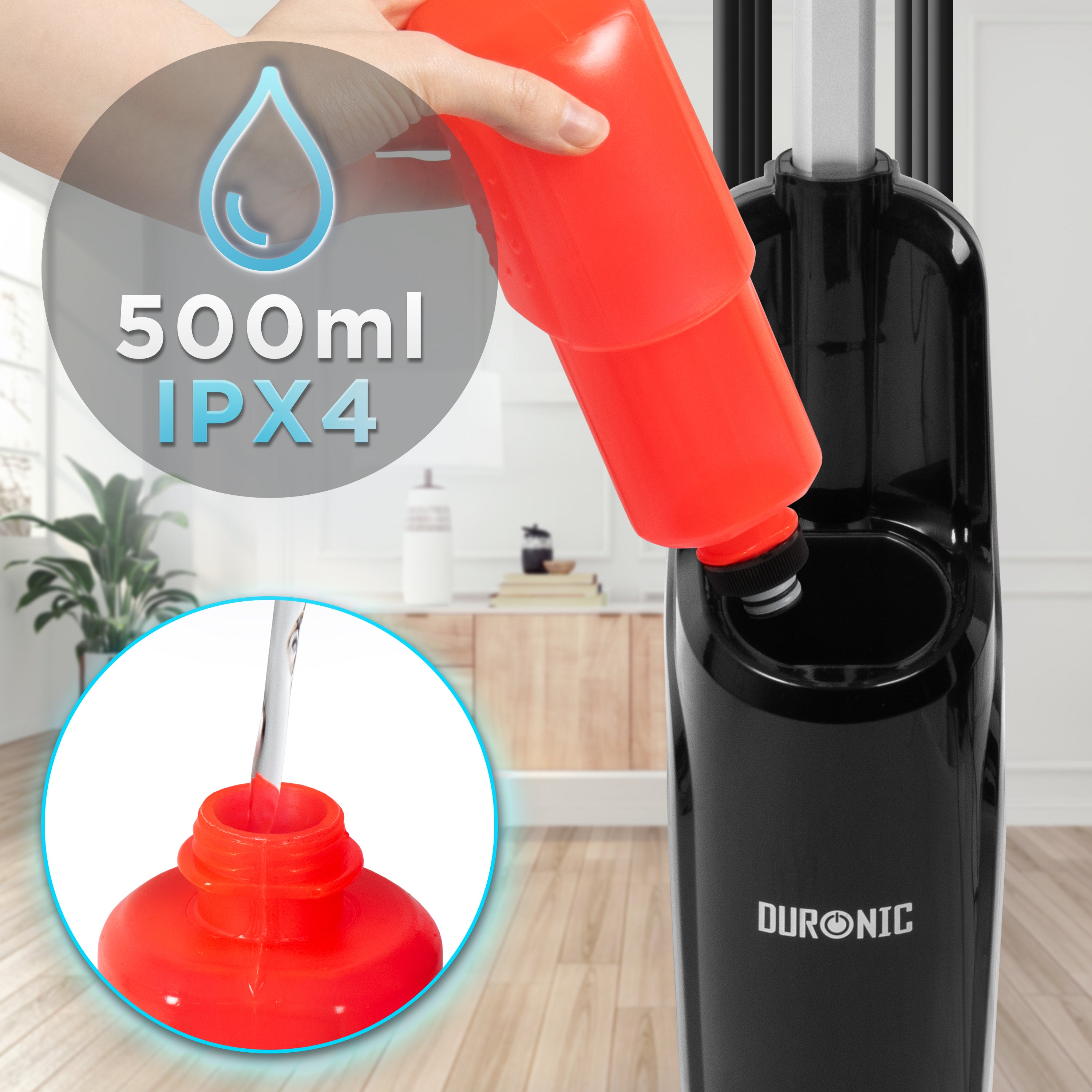 Duronic STM15 BK Dampfreiniger, Dampfmopp mit 500 ml Wassertank, Dampfmop für Böden, Dampf Bodenreiniger mit 7m langem Kabel, Steam Mop Dampfbesen