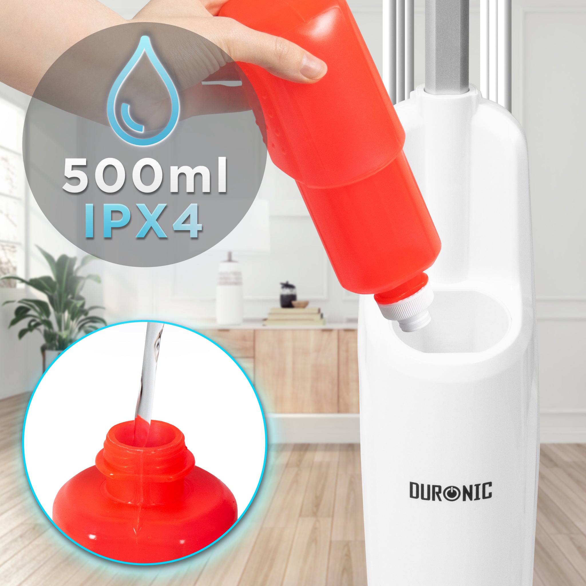Duronic STM15 WE Dampfreiniger, Dampfmopp mit 500 ml Wassertank, Dampfmop für Böden, Dampf Bodenreiniger mit 7m langem Kabel, Steam Mop Dampfbesen