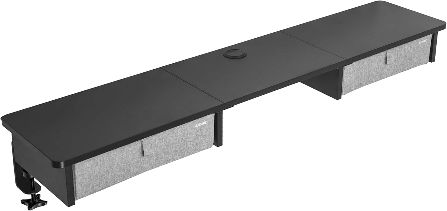 Duronic DD3 BK Monitorständer, breites Schreibtisch Regal 120 x 25 x 11,5 cm, Schreibtischaufsatz mit XXL Schubladen, Monitorerhöhung für 2 Monitore, rutschfeste Tischklemmen, Gaming Home Office