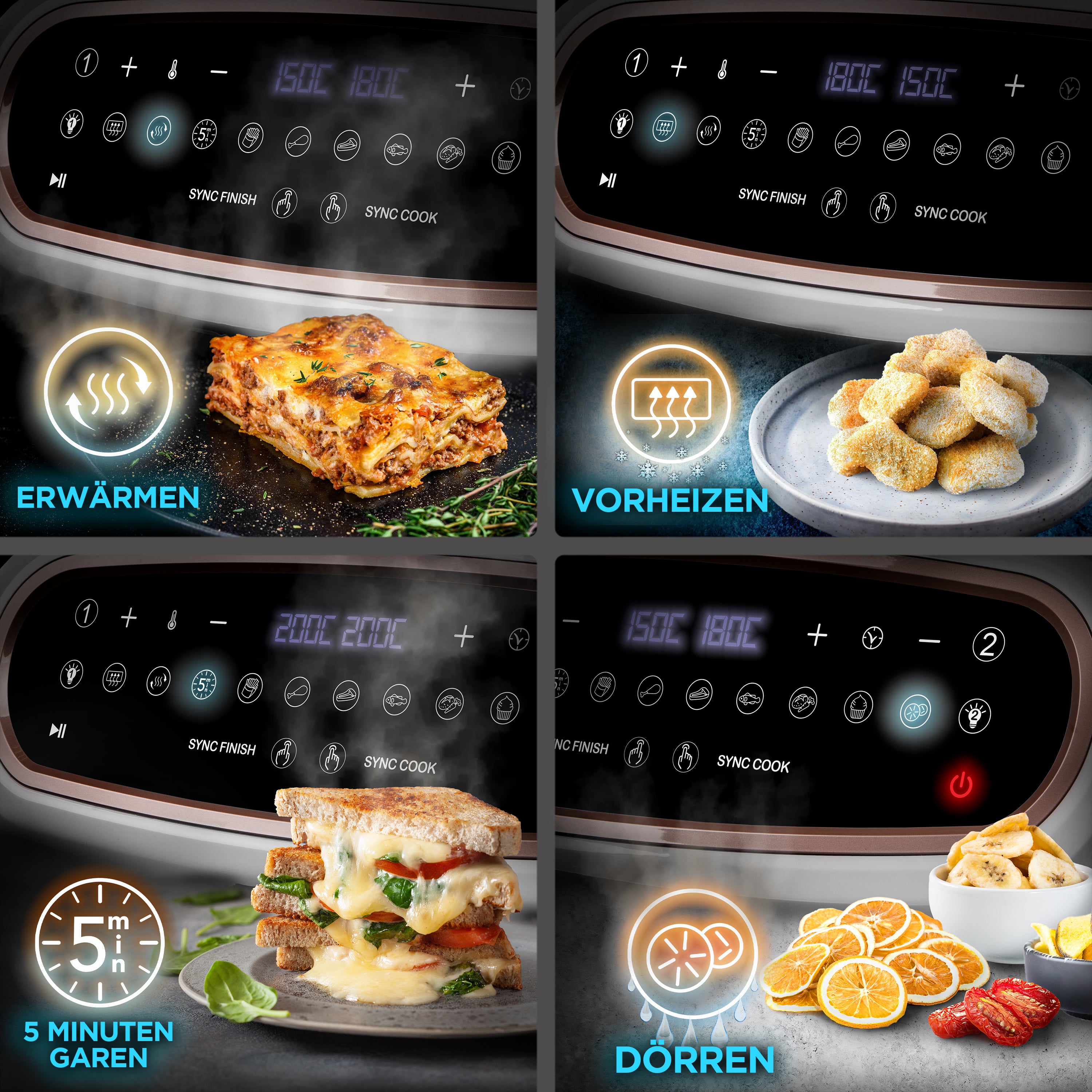 Duronic AF14 WG Heißluftfritteuse, XXL Heißluftfriteuse mit 10 Liter für Pommes, Friteuse HLF 10L Volumen Airfryer, Air Fryer für Rezepte ohne Öl