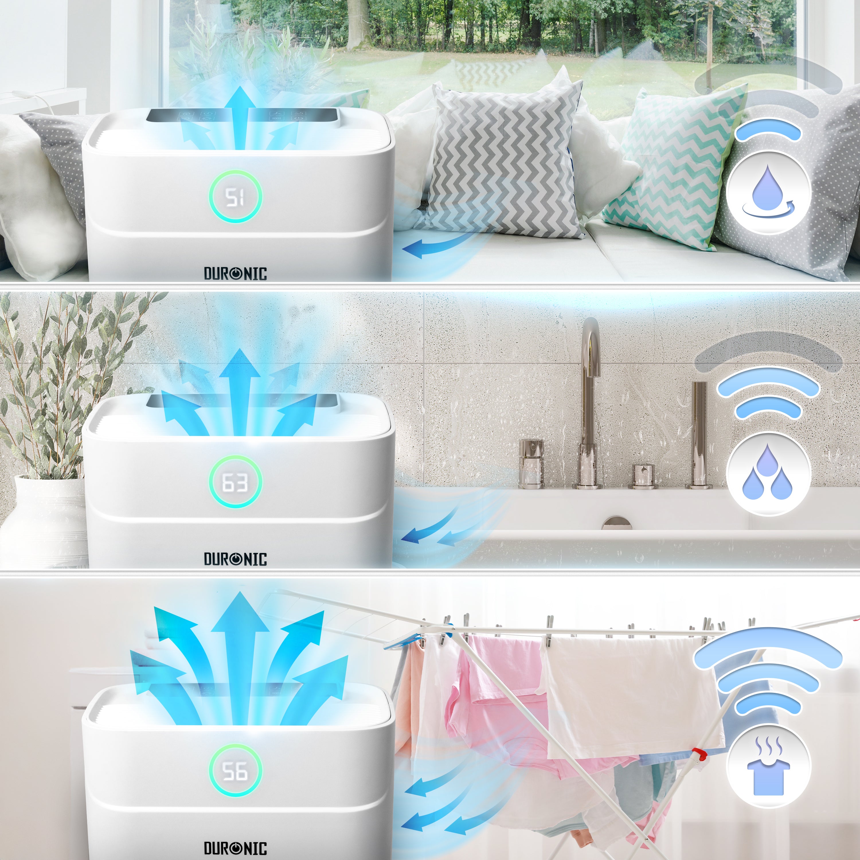 Duronic DH201 Luftentfeuchter, elektrischer Entfeuchter für 25 m² Räume, leiser Raumentfeuchter mit 5100ml Tank, gegen feuchte Fenster und Schimmel