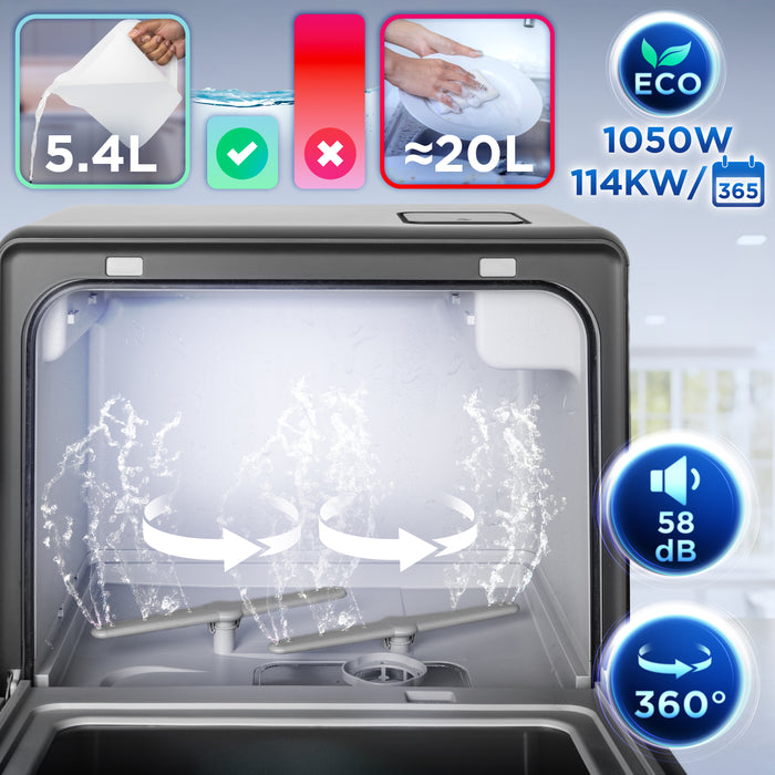 Duronic DW10 BK Spülmaschine, Mini Geschirrspüler bis 6 Personen, Tischgeschirrspüler mit 5 Liter Tank, Minispülmaschine für Singles, 6 Programme