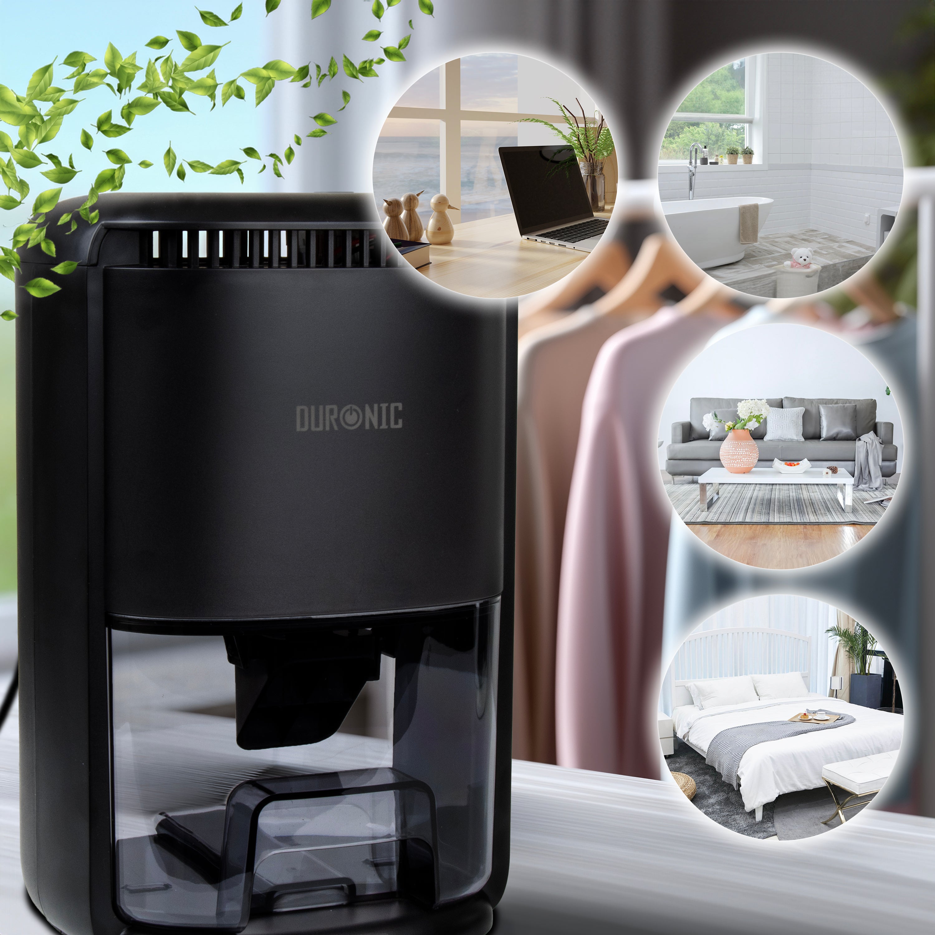 Duronic DH07 BK Luftentfeuchter, elektrischer Lufttrockner gegen Schimmelbildung, 32dB leiser Betrieb und großem Wassertank, Dehumidifier für 10qm