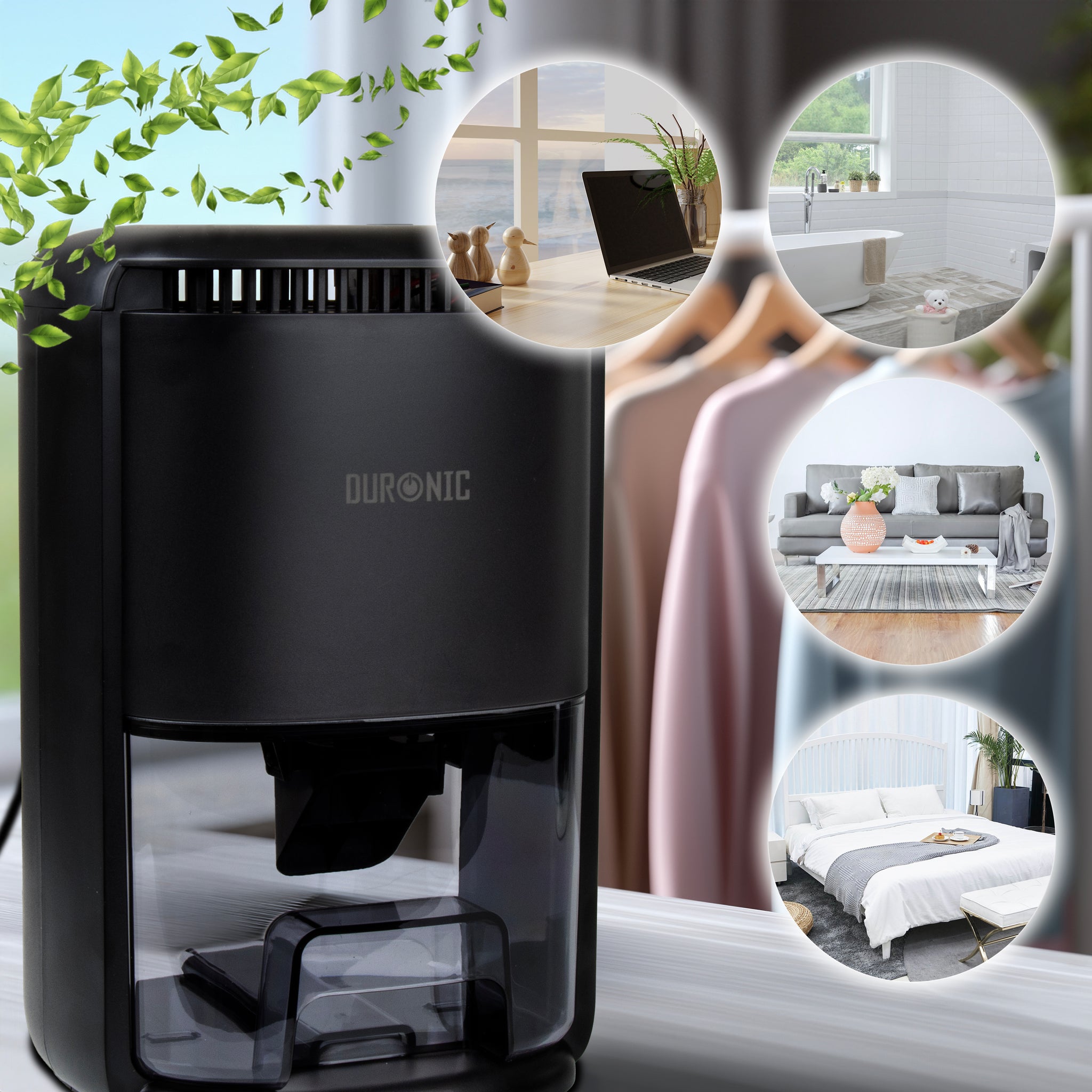 Duronic DH07 BK Luftentfeuchter, elektrischer Lufttrockner gegen Schimmelbildung, 32dB leiser Betrieb und großem Wassertank, Dehumidifier für 10qm