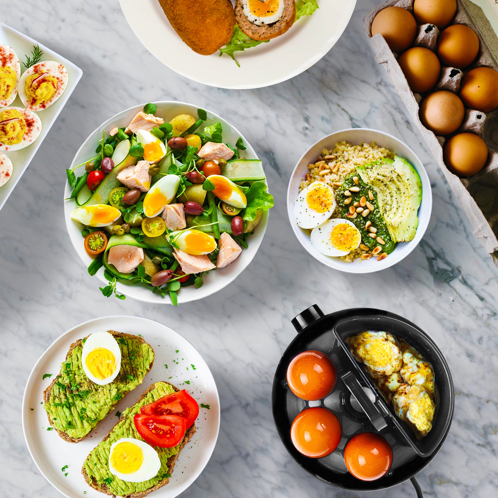 Duronic EB50 BK Eierkocher für 7 Eier, 400 Watt, Härtegrad von weich bis hart, mit Timer, mit Messbecher und Eipick, Frühstücksei für Familie