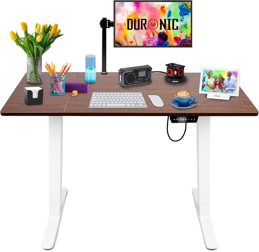 Duronic CD120 WT Höhenverstellbarer Schreibtisch, Computertisch für Büro, Gaming und Streaming, elektrischer Schreibtisch mit USB Port, 120 x 60 cm Sitz-Steh-Schreibtisch, Höhenverstellbar von 72 bis 118 cm