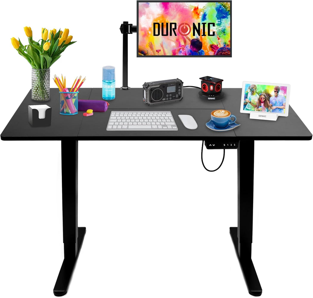 Duronic CD120 BK Höhenverstellbarer Schreibtisch, Computertisch für Büro, Gaming und Streaming, elektrischer Schreibtisch mit USB Port, 120 x 60 cm Sitz-Steh-Schreibtisch, Höhenverstellbar von 72 bis 118 cm