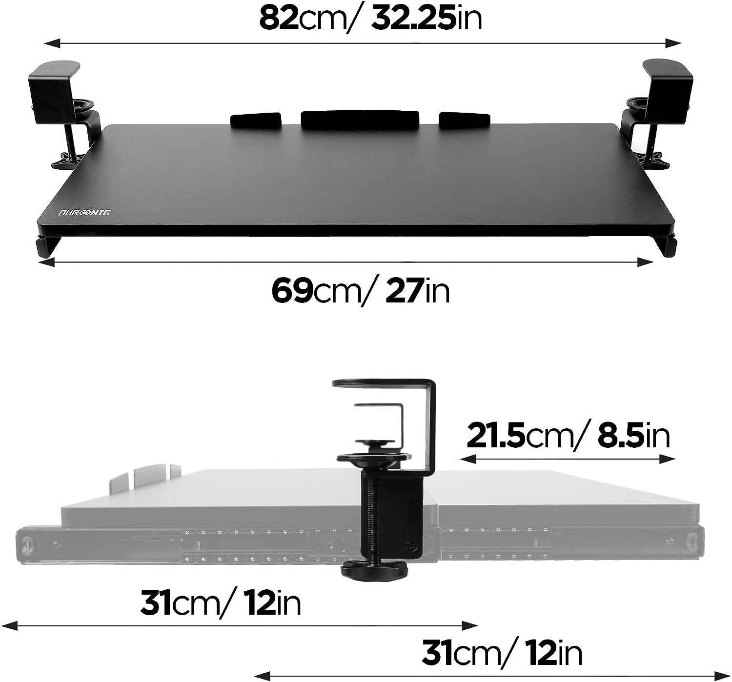 Duronic DKTPX2 Tastaturplattform | Unter Schreibtischschublade für Tastatur und Maus | Aufsteckbares Tastaturfach | Ergonomische Workstation-Lösung | Ausziehbar | Einfache Montage