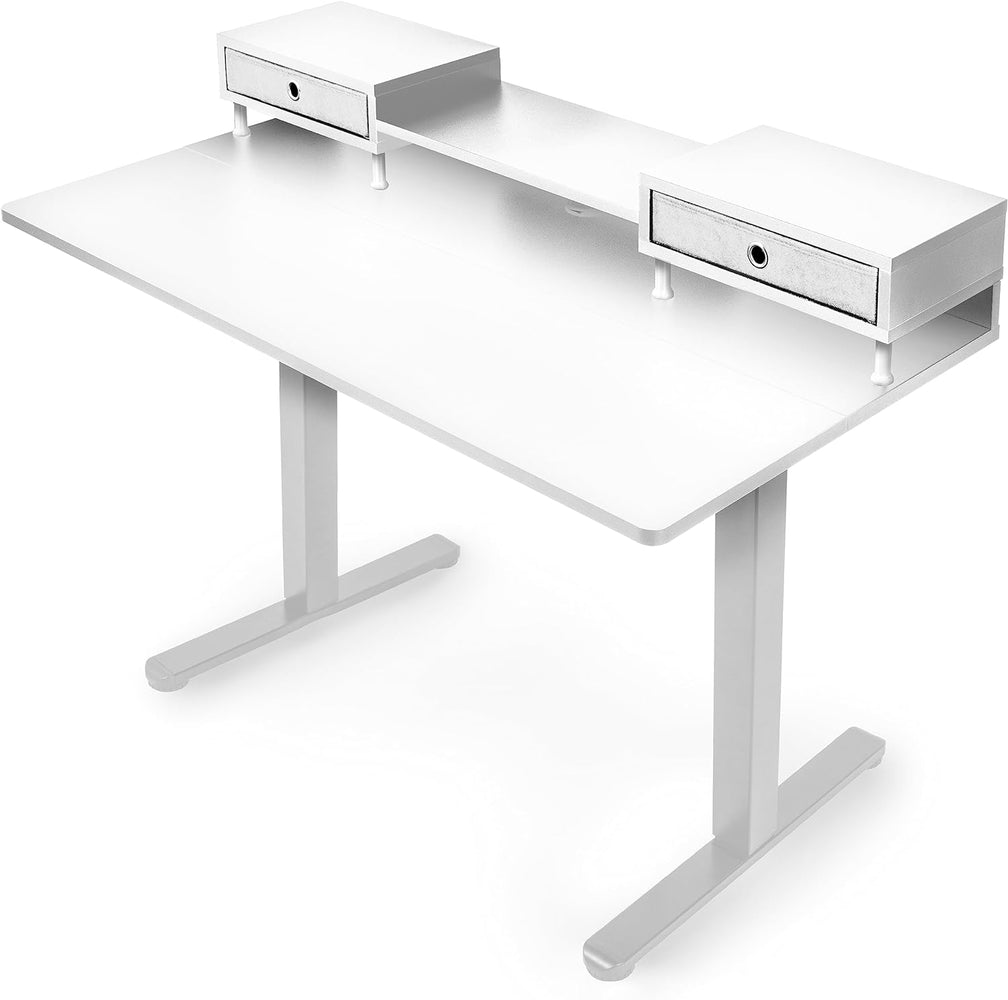 Duronic DD1 WE Schreibtisch | Schreibtischplatte mit Schubladen | Tischplatte 120 x 60 x 1,9 cm | Schreibtisch mit Monitorerhöhung | Ideal für höhenverstellbare Workstation | Sitz-Steh-Schreibtisch