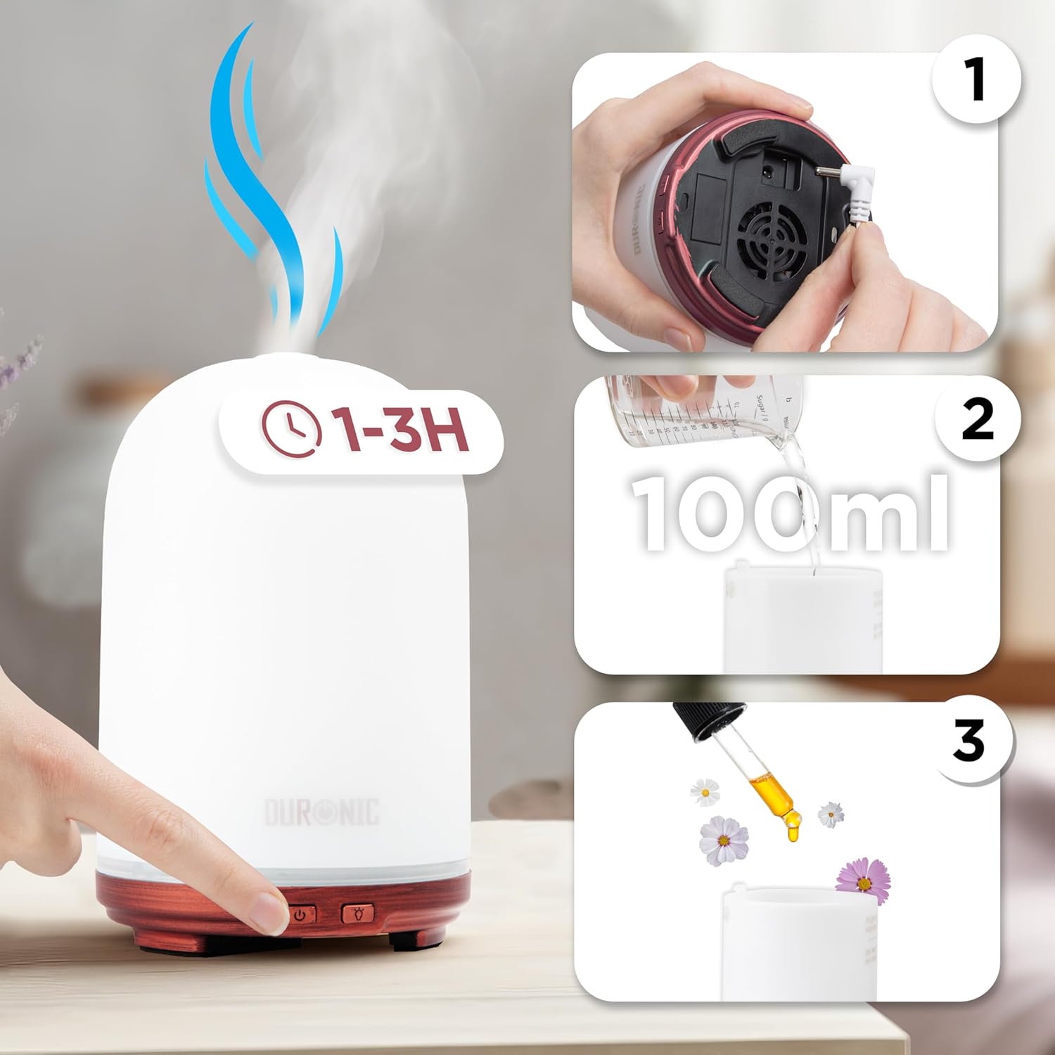 Duronic AD12 Aroma Diffuser, Diffuser mit 100 ml Wassertank, Diffusor für ätherische Öle, Raumduft als Lufterfrischer, Duftsprüher für Duftöl