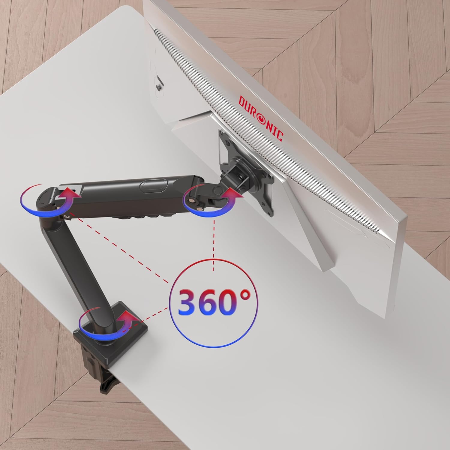 Duronic DM6A1 Monitorhalterung mit Gasfeder, Monitorarm schwenkbar neigbar drehbar für 32 Zoll QHD Curved Gaming Monitore, VESA 75/100, Tischhalterung