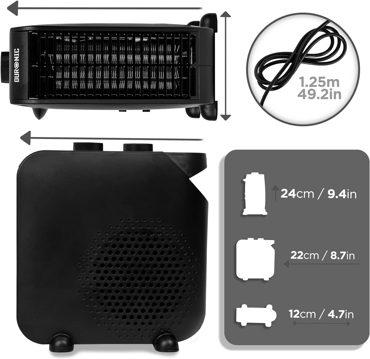 Duronic HV21 Elektroheizkörper 2000W Heizung | Energiesparende Heizung mit Thermostat | Überhitzungsschutz | Ideal für Büro Zuhause Schlafzimmer | Ultra kompakt und portabel | vertikal und horizontal