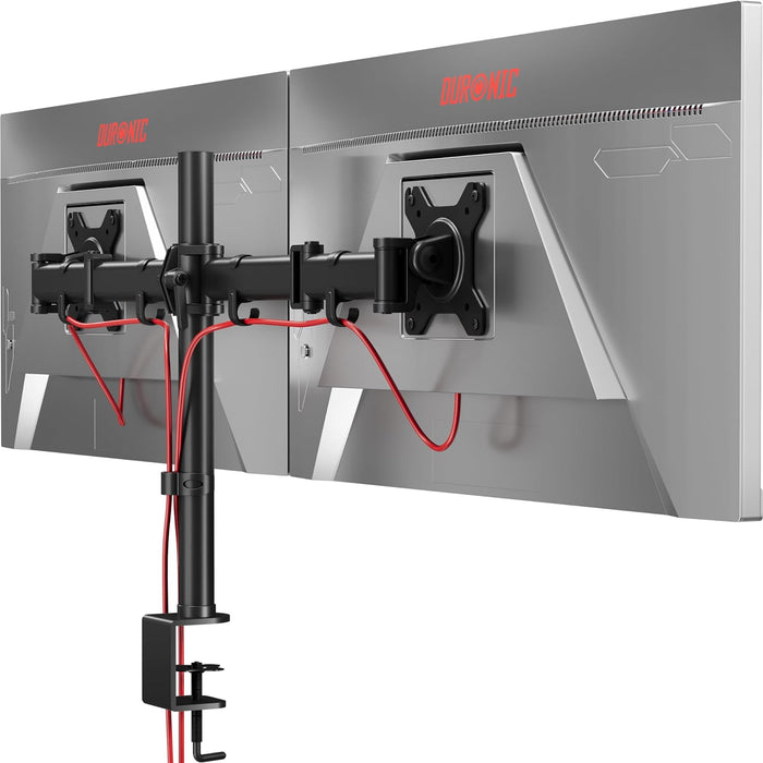 Duronic DM252 BK Monitor-Halterung 2 Monitore für 13-27 Zoll Flach & Curved Bildschirm-Halterung 8kg, Monitor Tischhalterung Höhenverstellbar Neigbar Schwenkbar Drehbar, Vesa halterung, Monitor-Arm