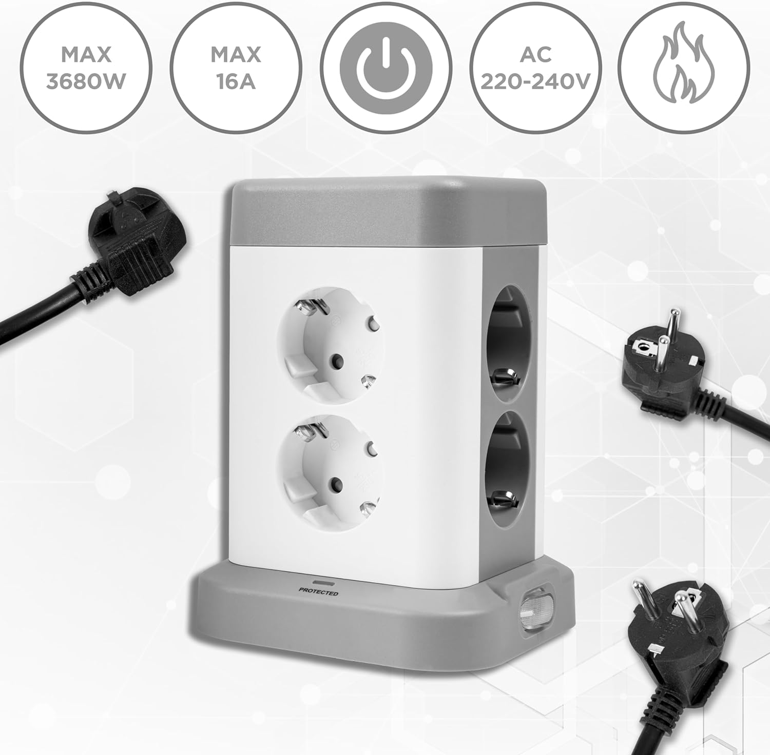 Duronic ET8C Mehrfachsteckdose | Steckdosenwürfel mit 3 USB A Ports und 1 USB C Port (3A) | 8-Fach Steckdose 3680W 16A | Steckdosenleiste mit Überspannungsschutz | Steckdosenturm mit 1,8 m Kabel