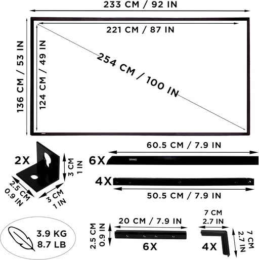 Duronic SFPS100 16:9 Projektorleinwand, Beamerleinwand 100 Zoll, Heimkino mit 4K Full HD 3D, faltbare Stativleinwand, Beamer Leinwand für Wandmontage, Filmnacht, Videoleinwand für Büro Schulen